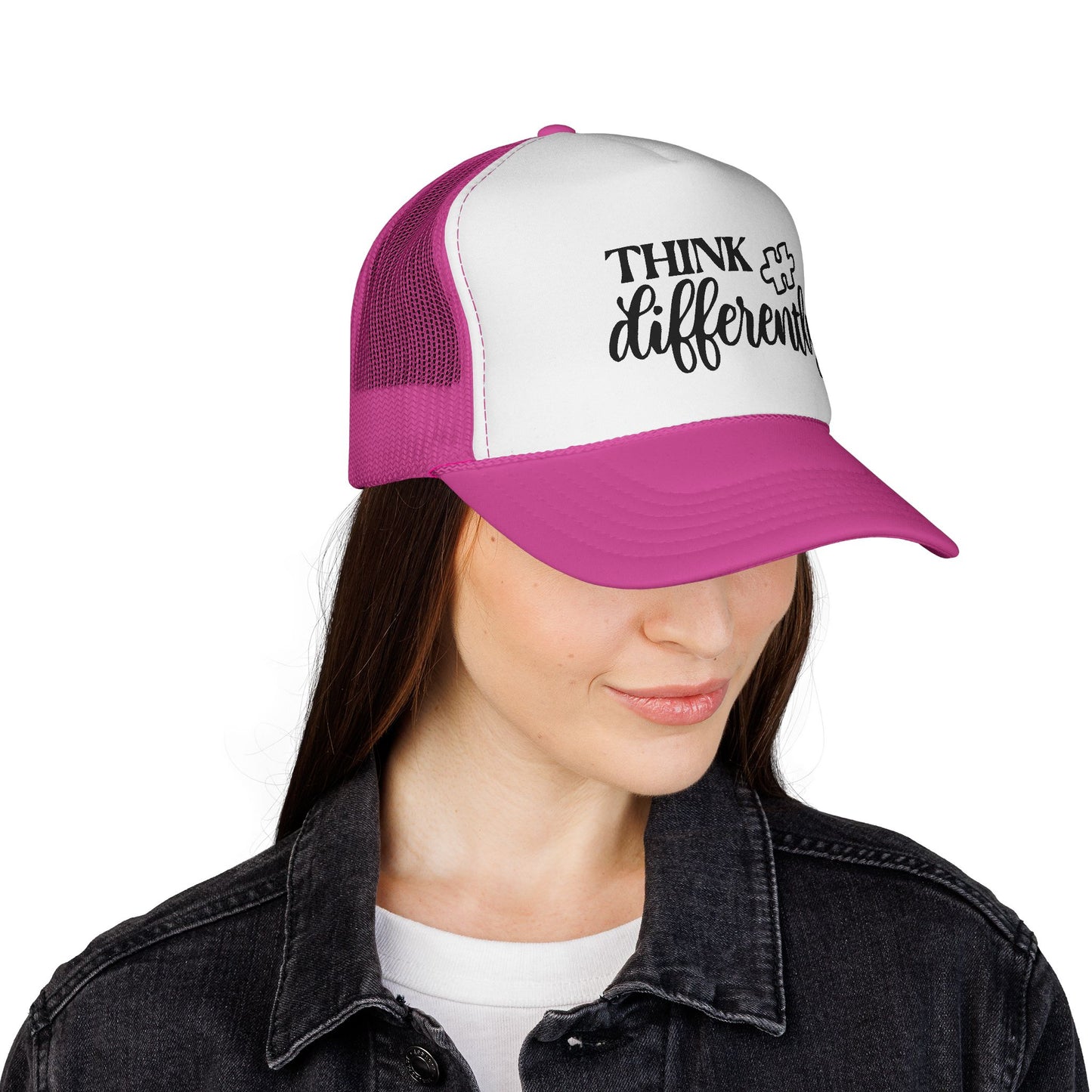Think Differently Trucker Hat — Inspirational Puzzle Piece Cap