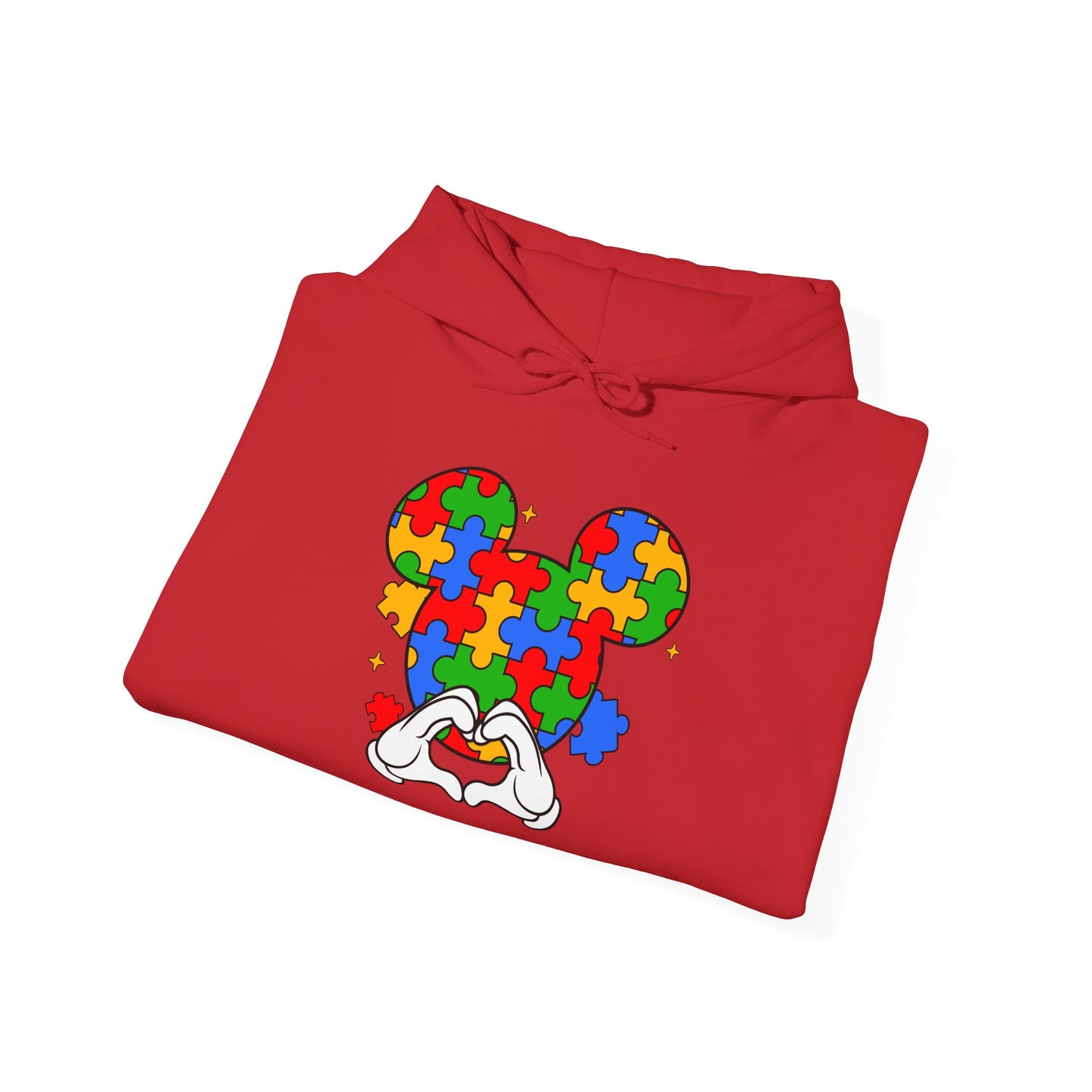 Autism Puzzle Mouse Hoodie — Colorful Puzzle Piece Mickey Silhouette Sweatshirt