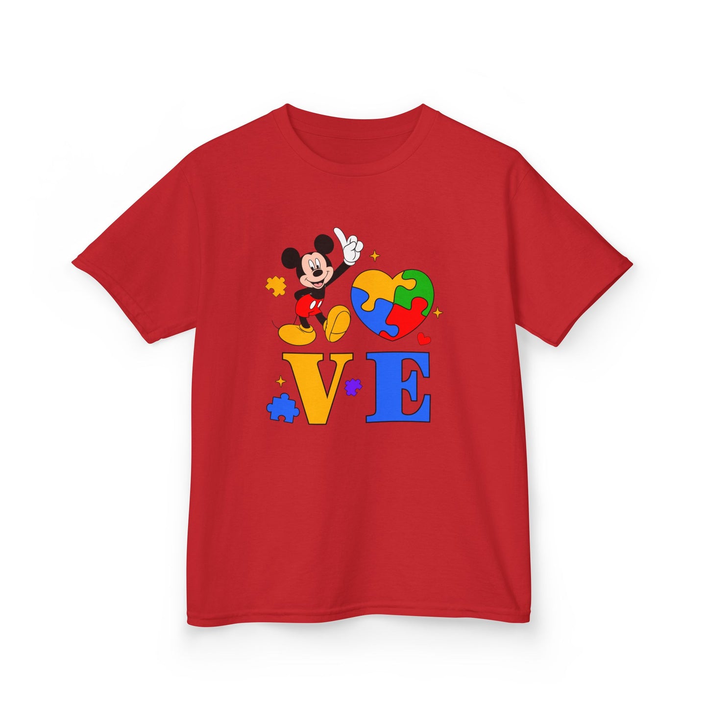 Kids Autism Awareness LOVE T‑Shirt — Puzzle Heart & Cartoon Character Design