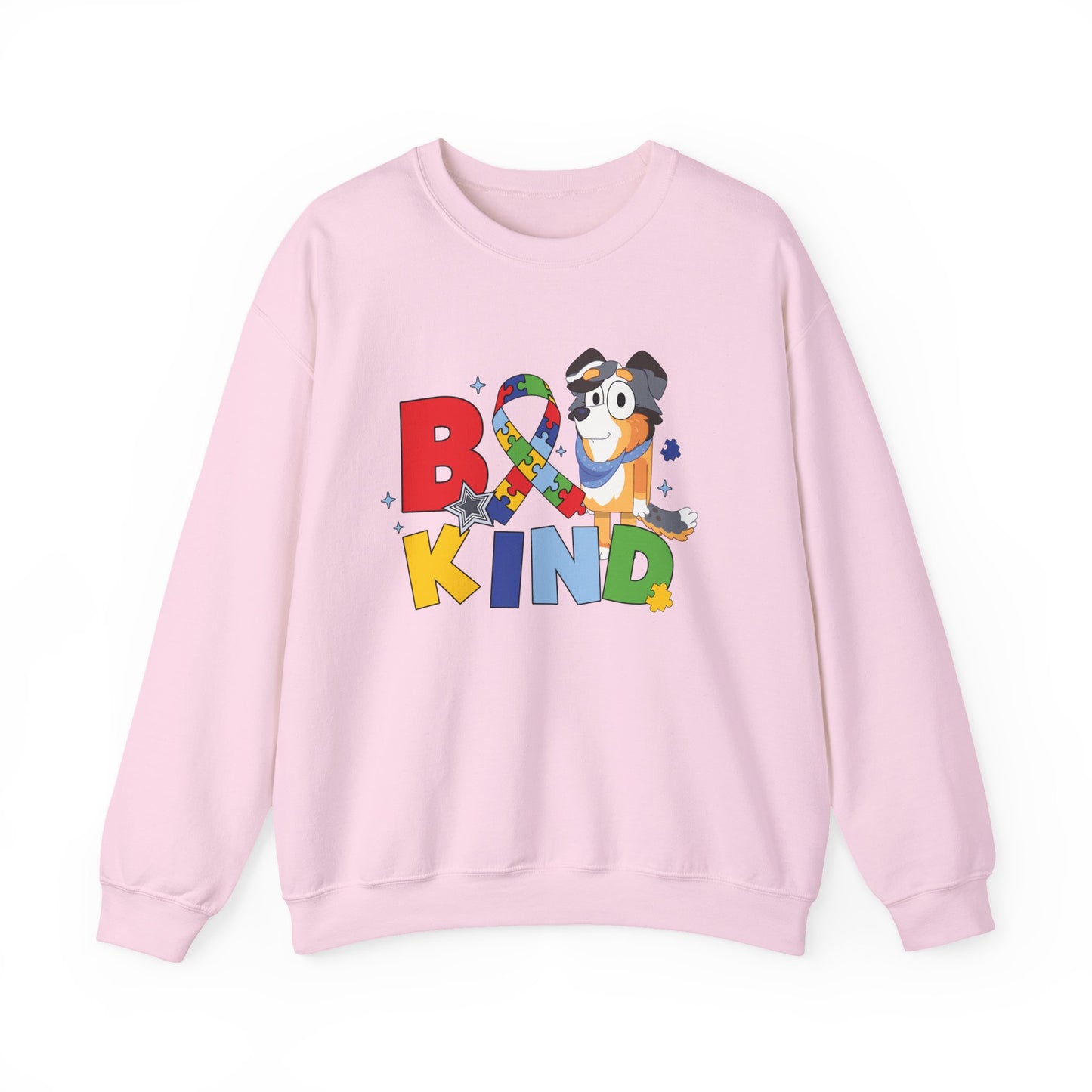 Be Kind Crewneck Sweatshirt — Autism Awareness Puzzle Ribbon Dog Design