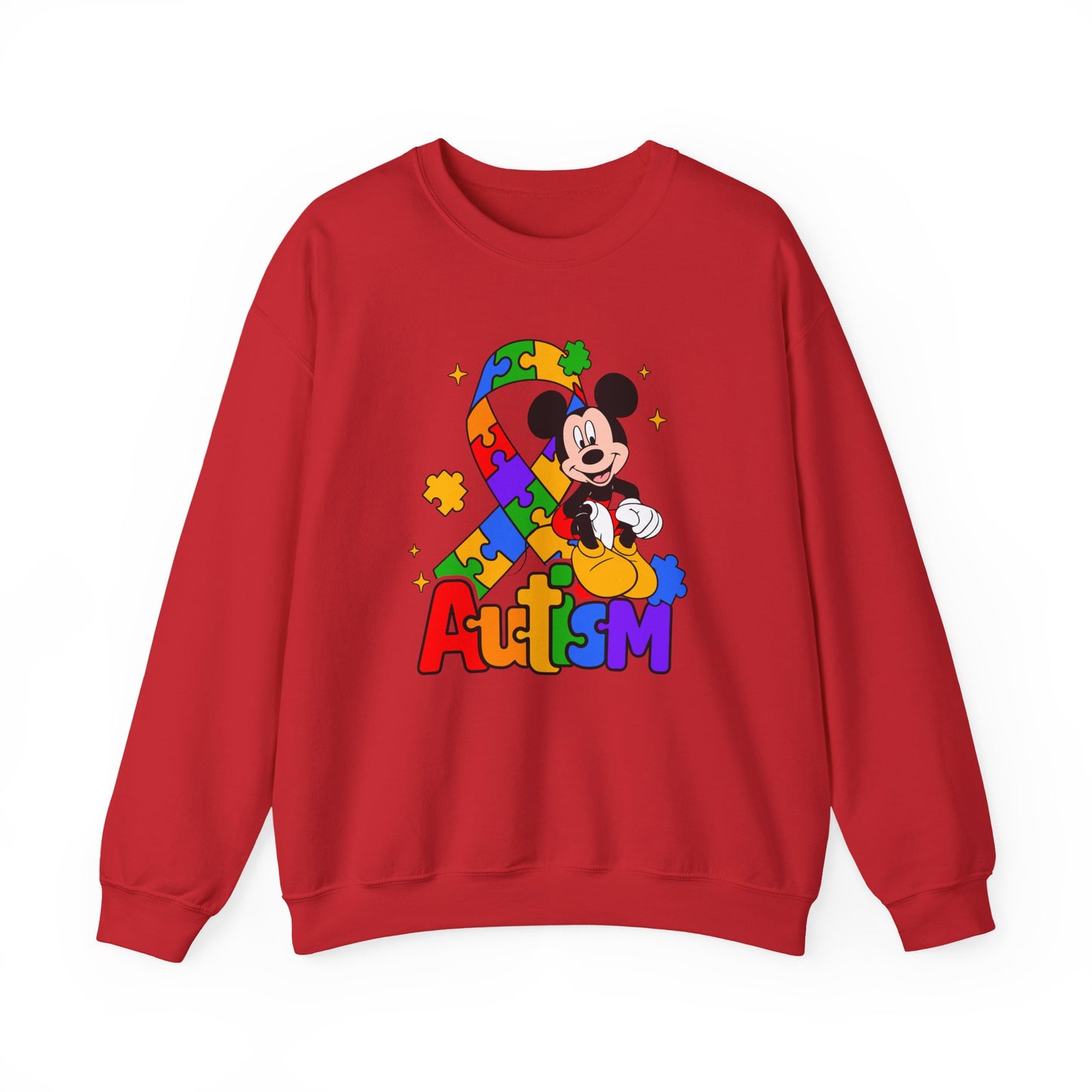 Autism Awareness Crewneck Sweatshirt — Colorful Puzzle Ribbon Design