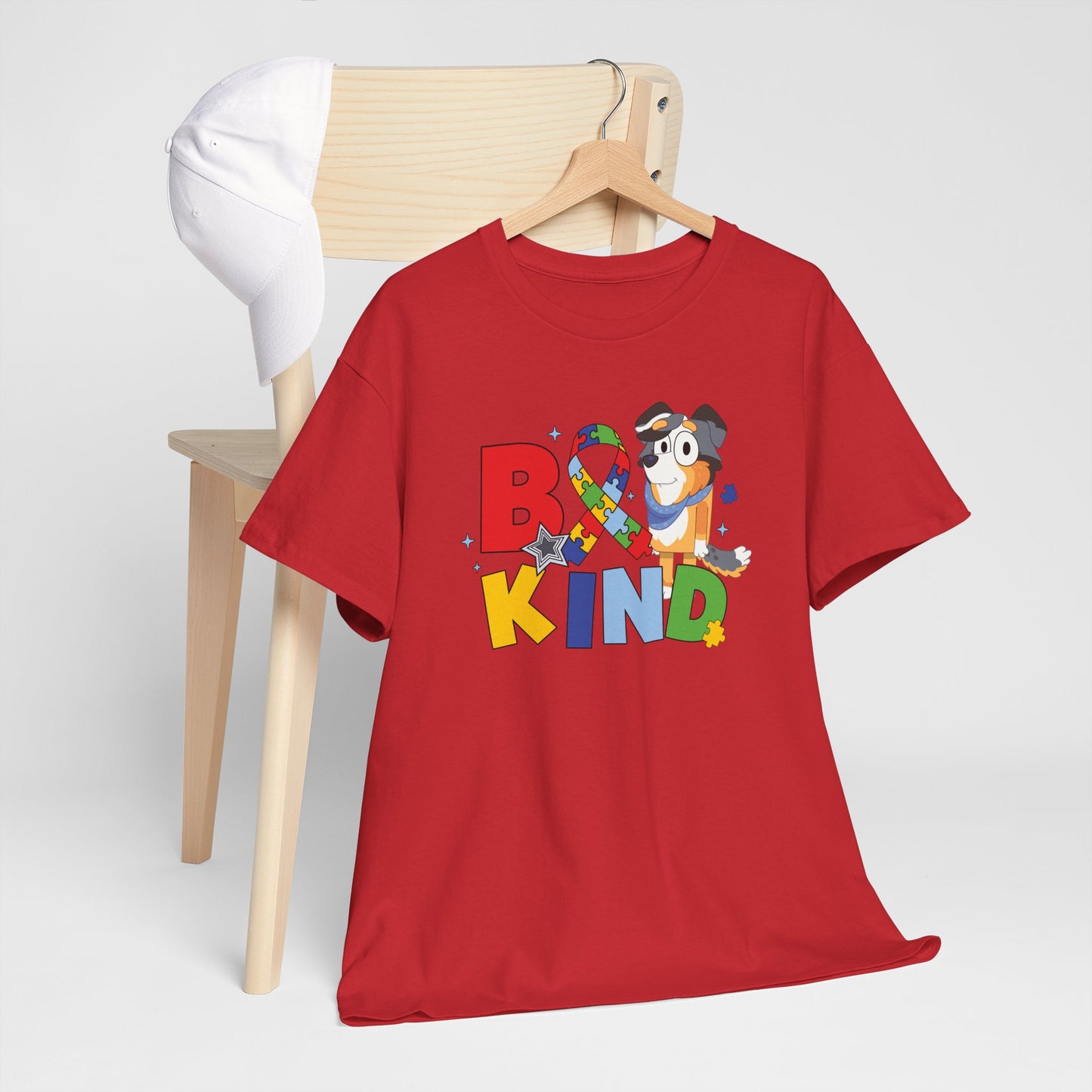 Be Kind Bluey Family T-Shirt — Colorful Rainbow Letters with Cute Design