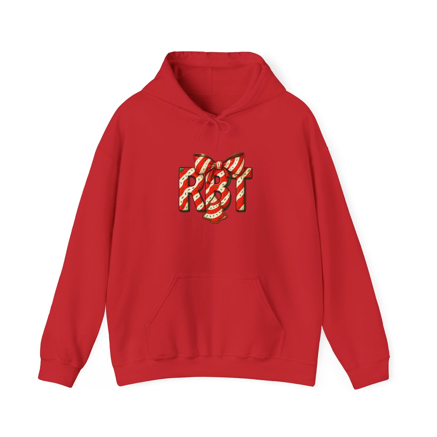 Lil Debbie 'RBT' Tree Cake Holiday Graphic Hoodie — Festive Red Striped Bow Holiday Sweatshirt