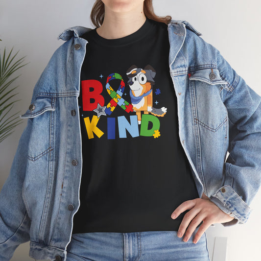 Be Kind Bluey Family T-Shirt — Colorful Rainbow Letters with Cute Design
