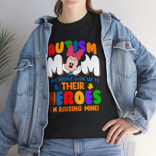 Autism Mom T-Shirt — "Some People Look Up To Their Heroes, I'm Raising Mine" — Colorful Awareness Tee