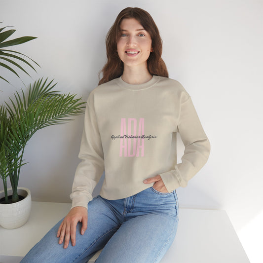 ABA Pink Monogram Crewneck Sweatshirt — Minimalist Initials Graphic Applied Behavior Analysis