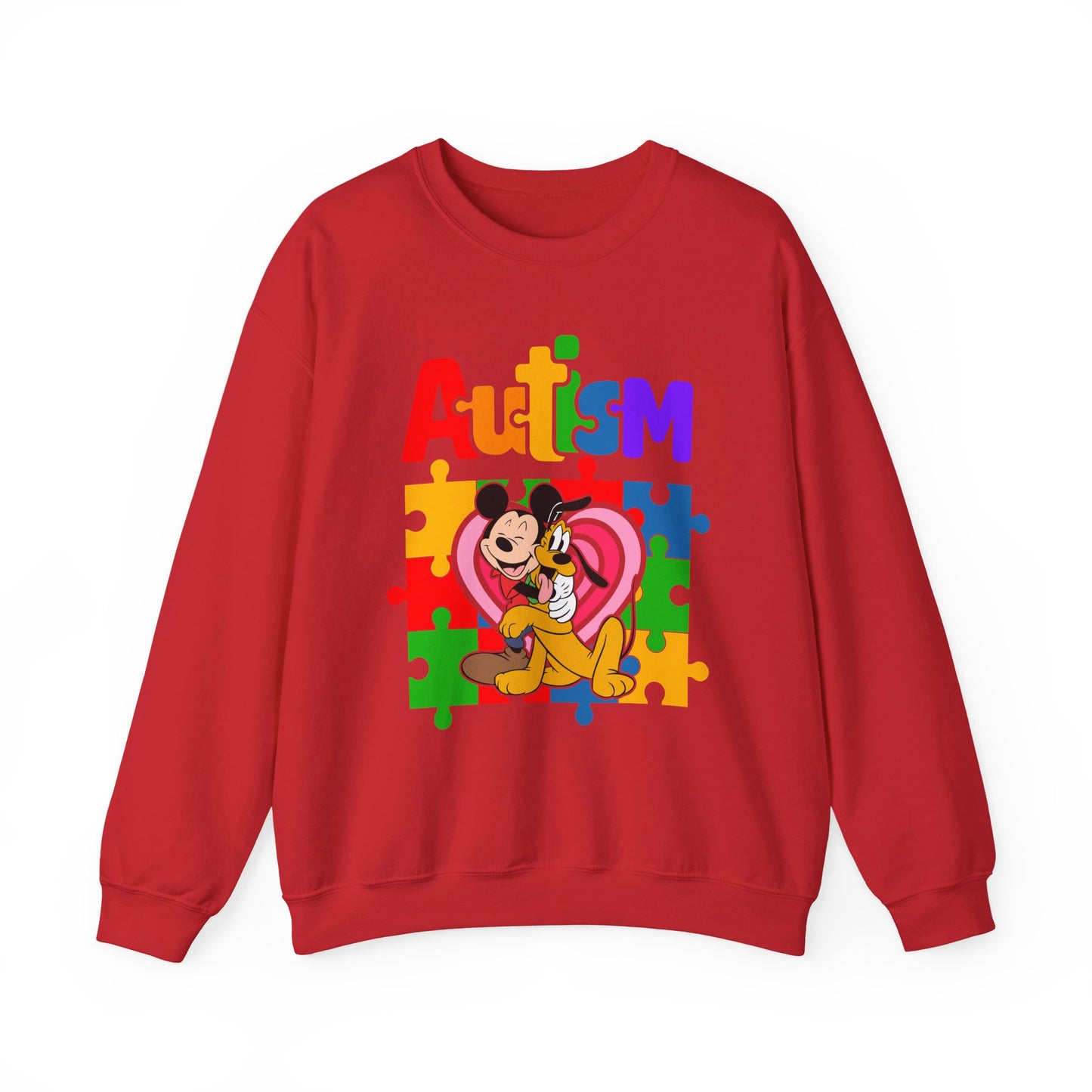 Autism Puzzle Heart Crewneck Sweatshirt — Support Awareness Graphic Sweatshirt