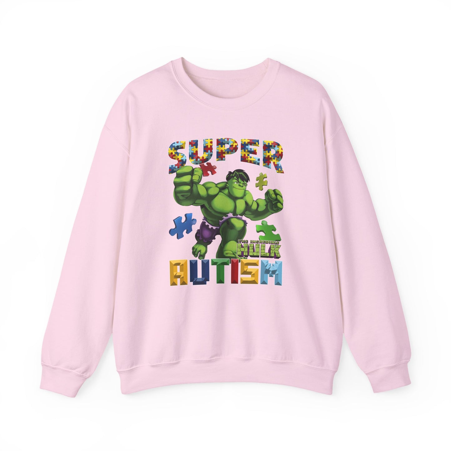 Autism Superhero Sweatshirt — "Super Autism" Puzzle-Print Crewneck