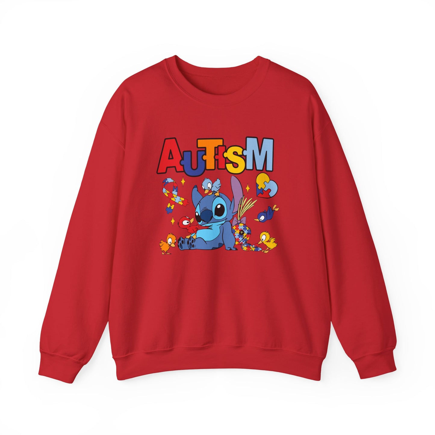 Autism Awareness Crewneck Sweatshirt — Colorful Puzzle Ribbon Stitch-Inspired Design