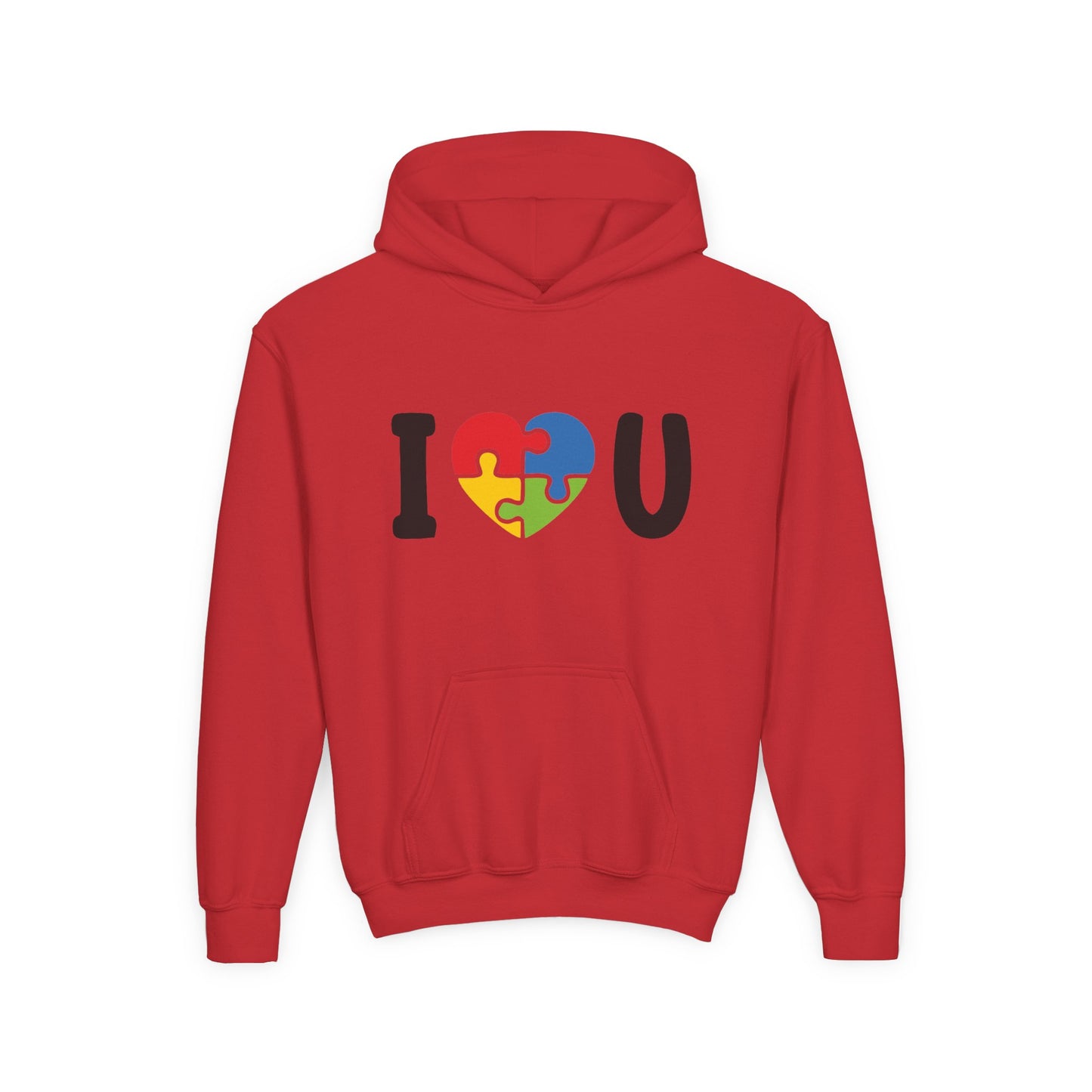 Colorful I U Puzzle Heart Youth Hoodie
