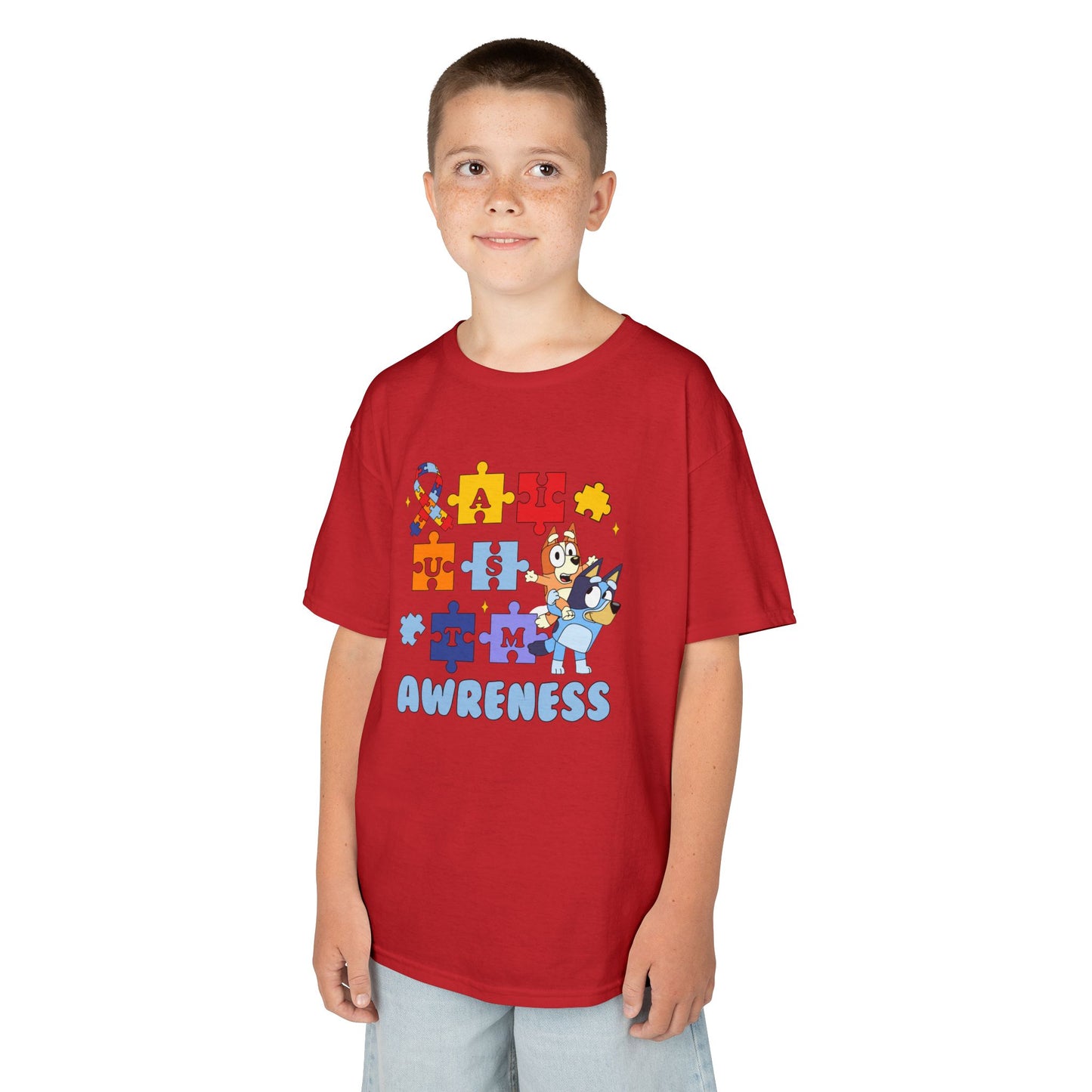 Kids Autism Awareness Puzzle Tee — Colorful Ribbon & Puzzle Pieces Design
