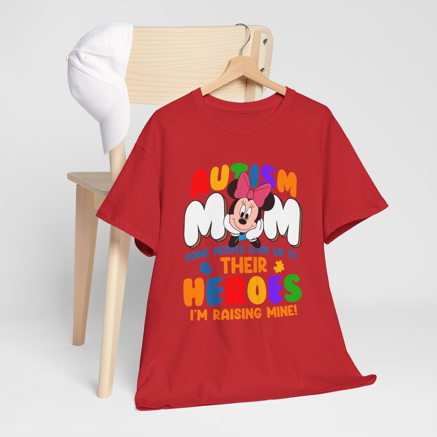 Autism Mom T-Shirt — "Some People Look Up To Their Heroes, I'm Raising Mine" — Colorful Awareness Tee