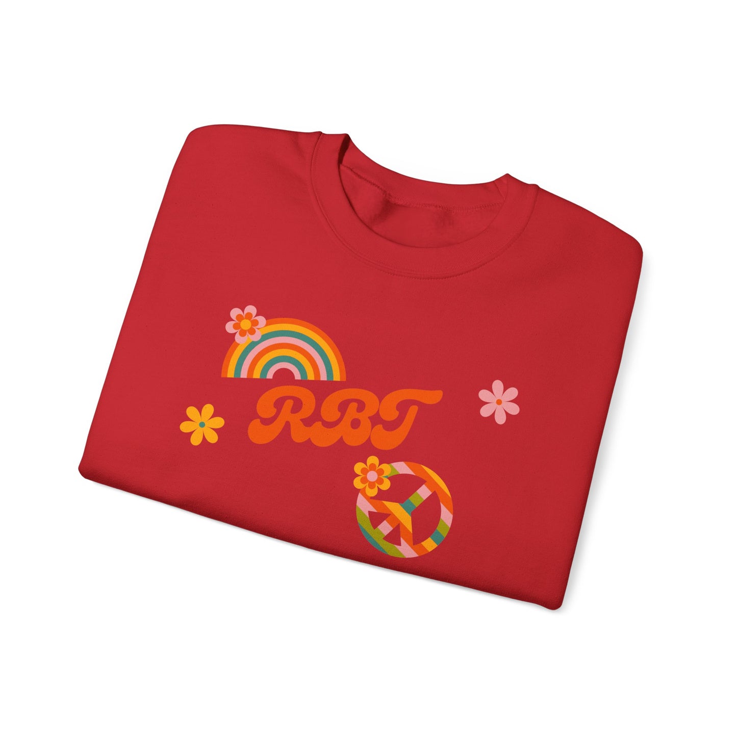 Retro Peace Rainbow Crewneck Sweatshirt — RBT Floral Groovy Design