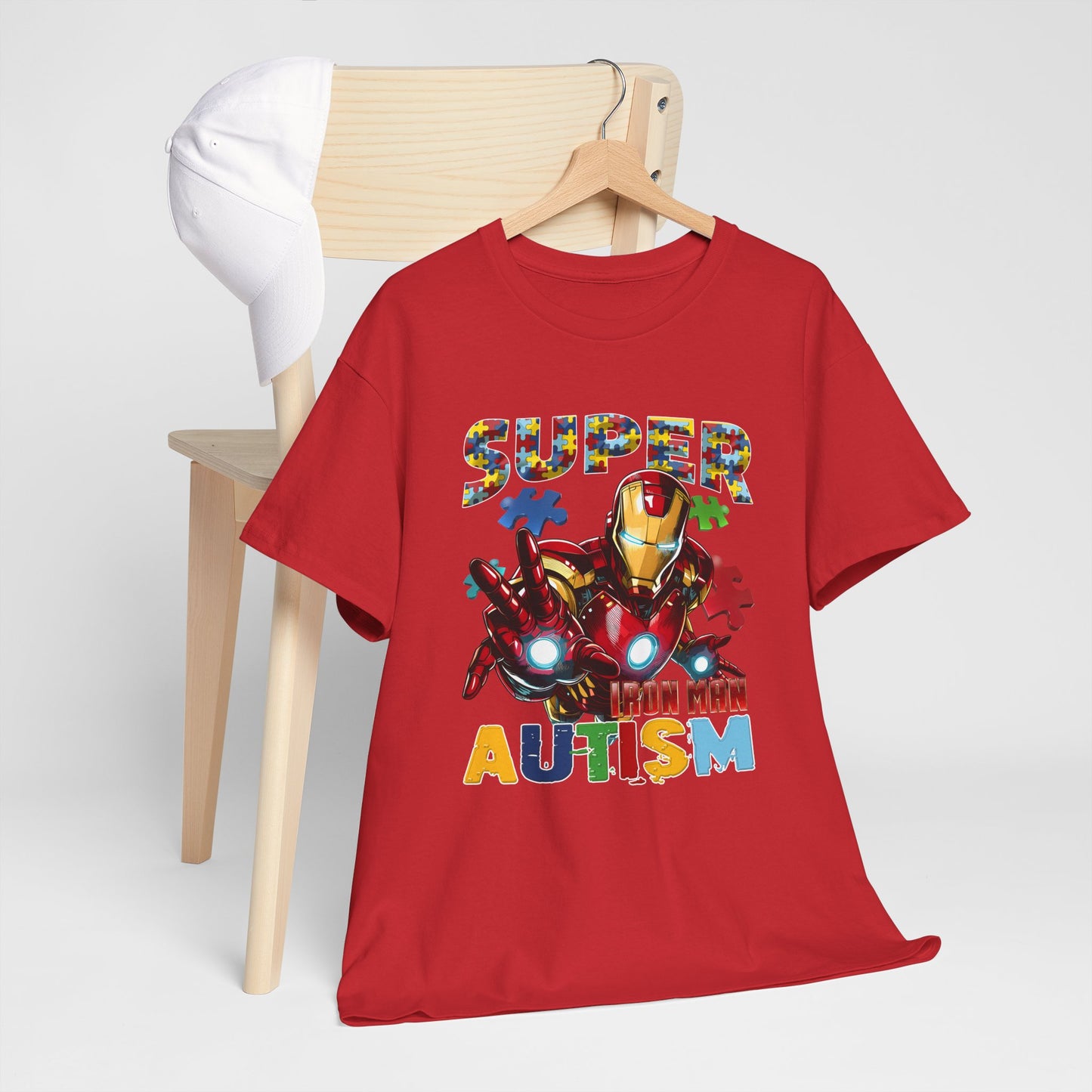 Autism Awareness Iron Man Tee — “Super Autism” Puzzle Piece Superhero Shirt