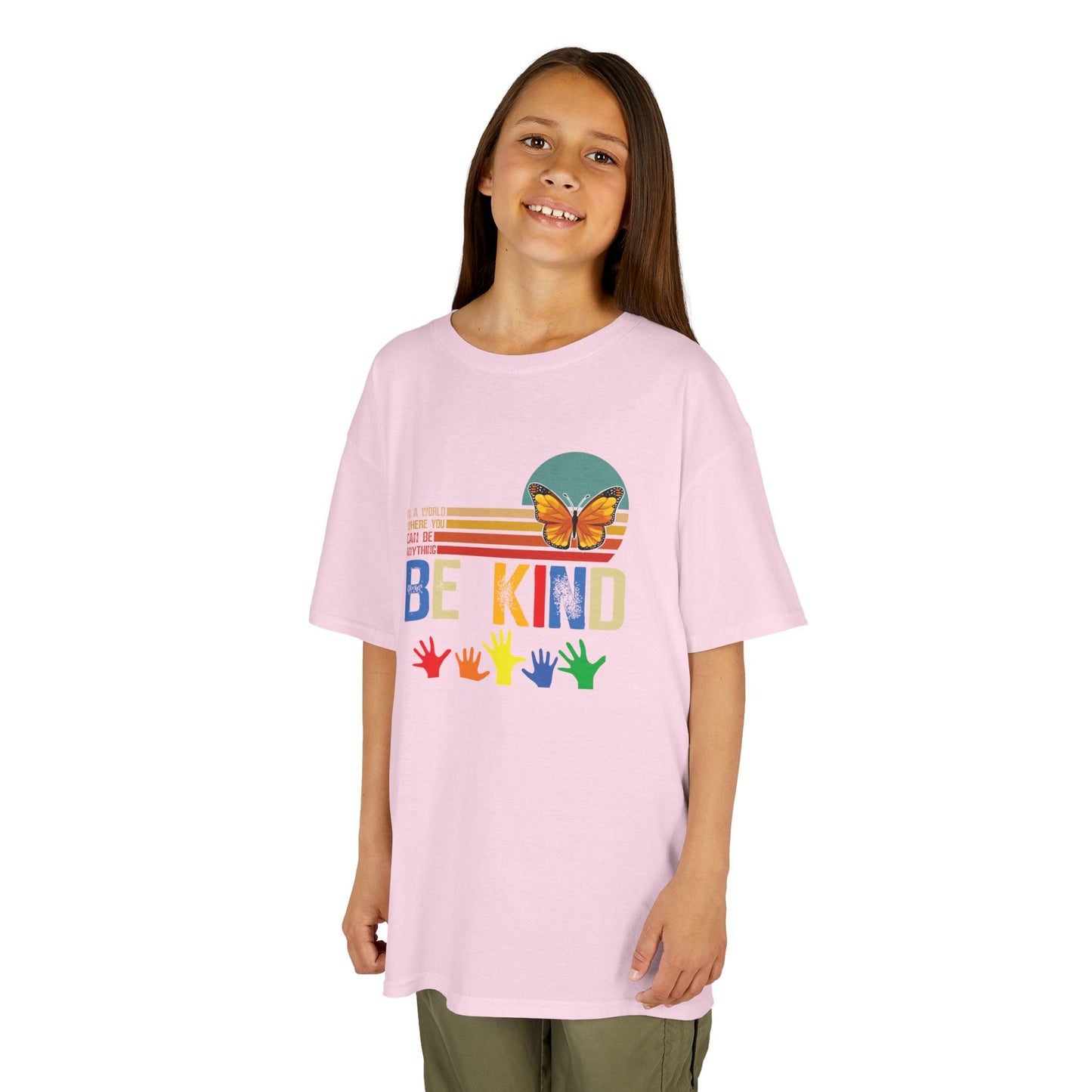 Be Kind Kids Heavy Cotton Tee - Colorful Butterfly Design