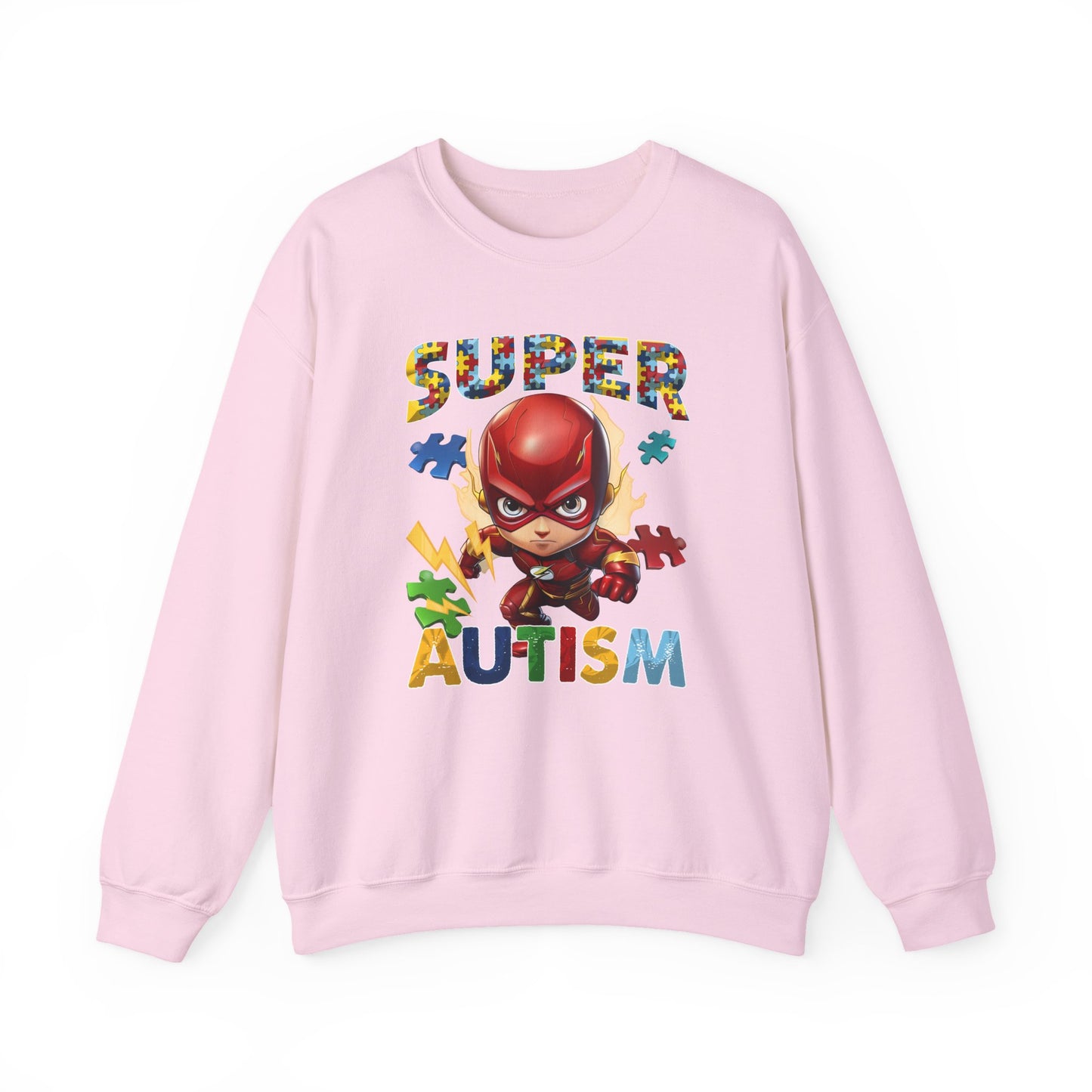 Autism Superhero Sweatshirt — Colorful Puzzle Piece Awareness Crewneck