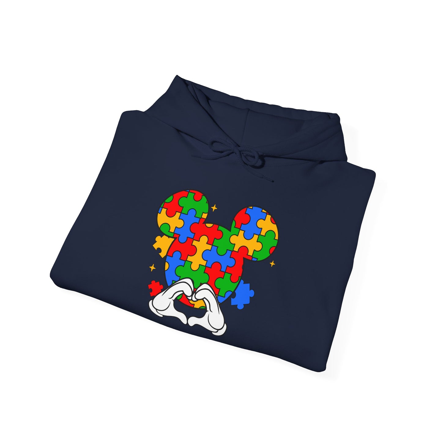 Autism Puzzle Mouse Hoodie — Colorful Puzzle Piece Mickey Silhouette Sweatshirt