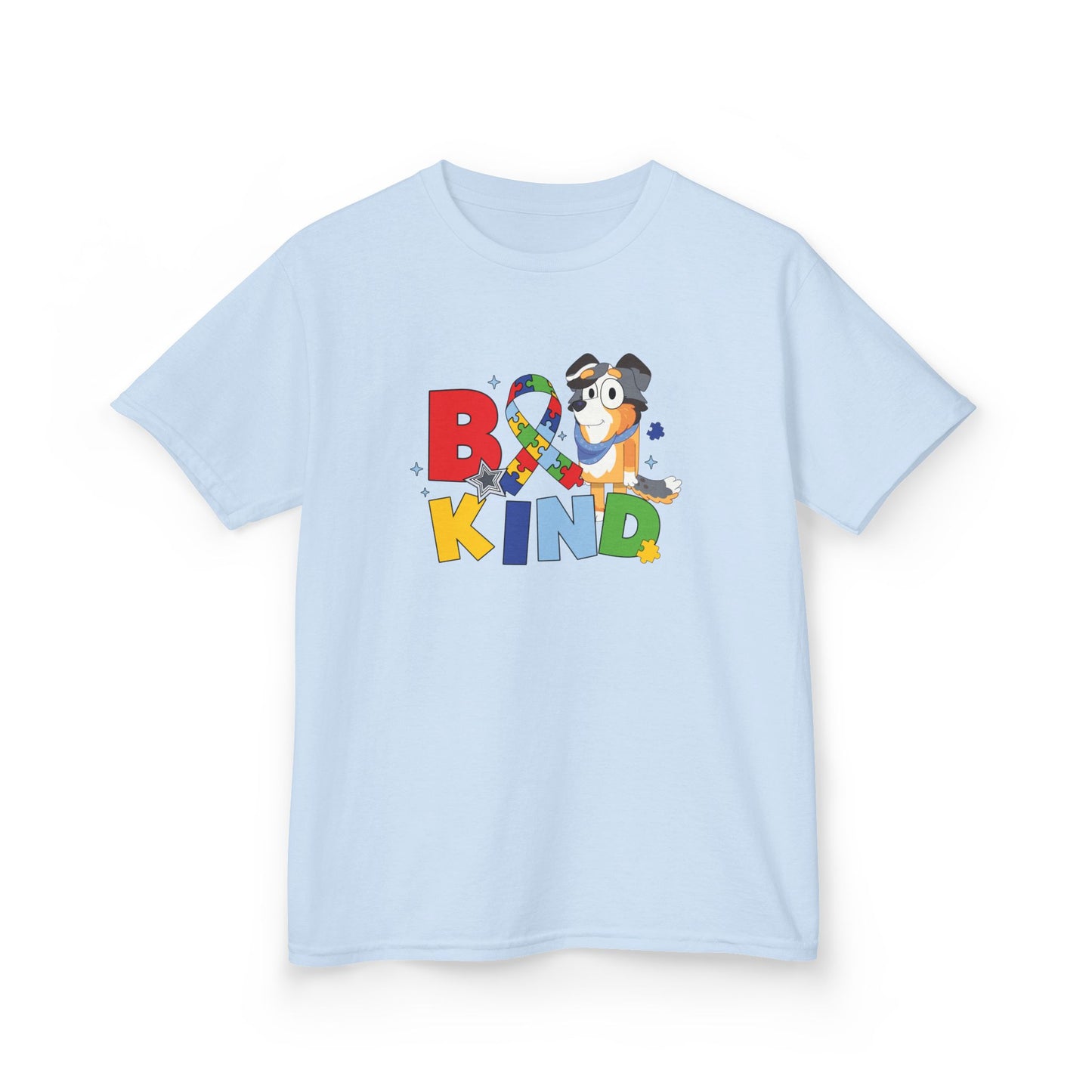 Kids Tee — "Be Kind" Colorful Autism Awareness Ribbon Design