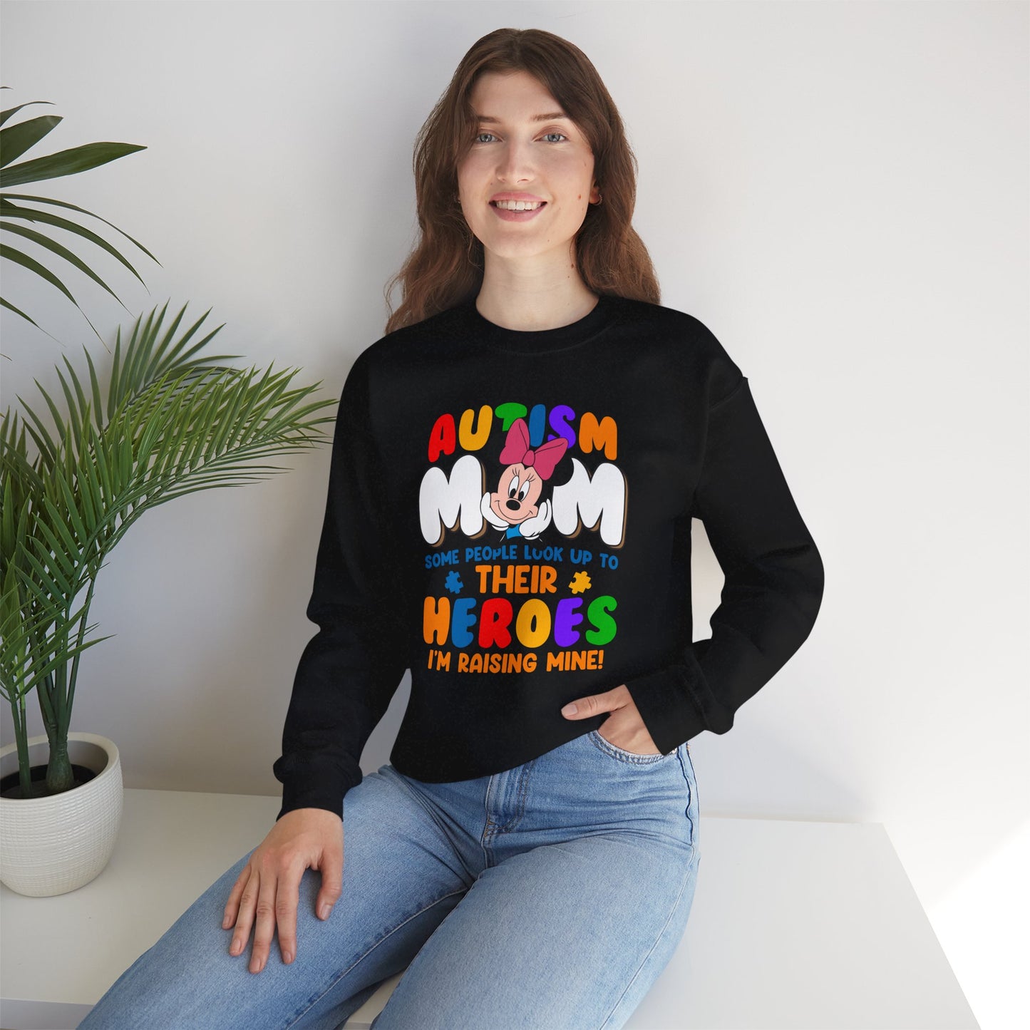 Autism Mom Crewneck Sweatshirt — "Some People Look Up to Their Heroes I'm Raising Mine"