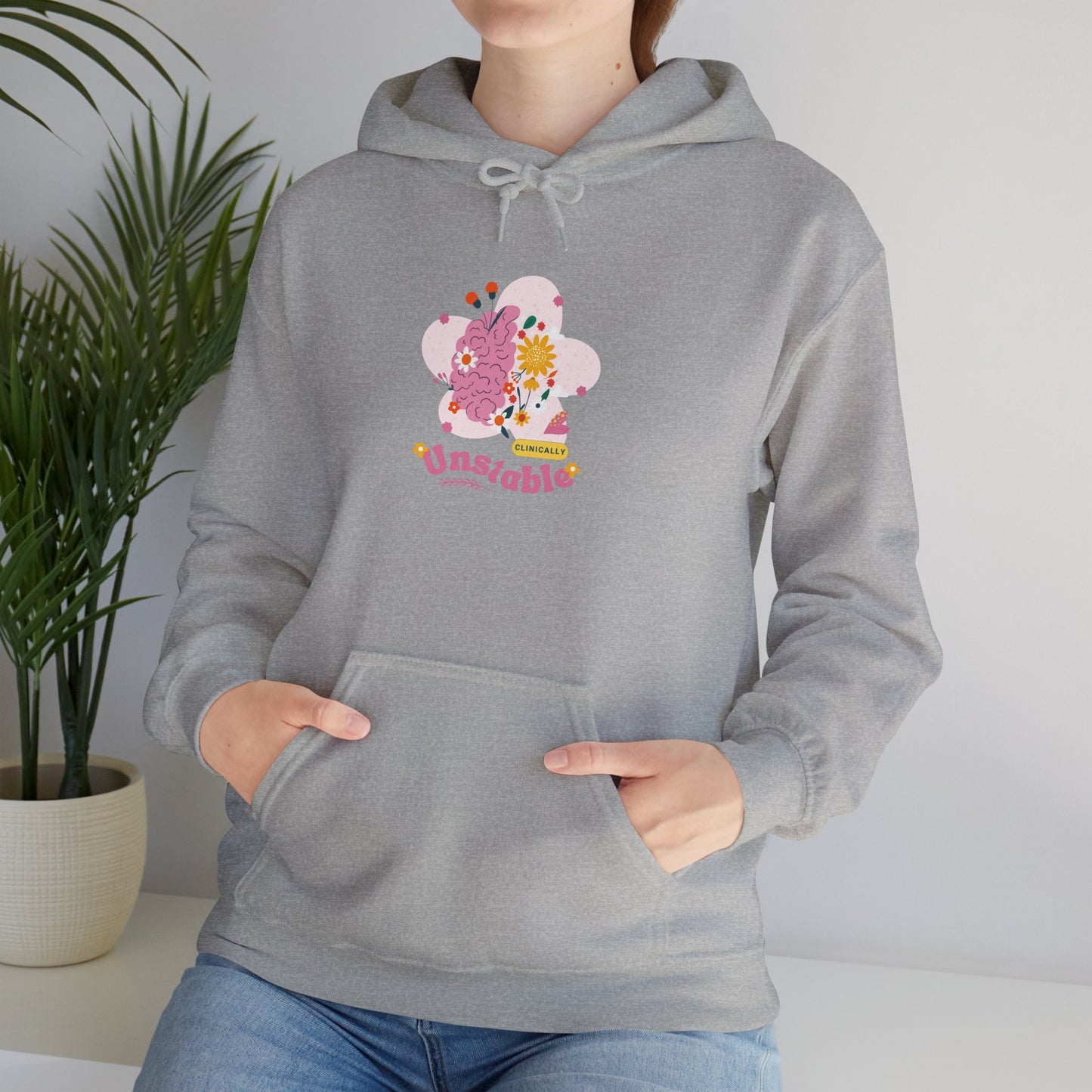 Unstable Cute Pastel Character Hoodie — Kawaii Pink Floral Graphic Sweatshirt