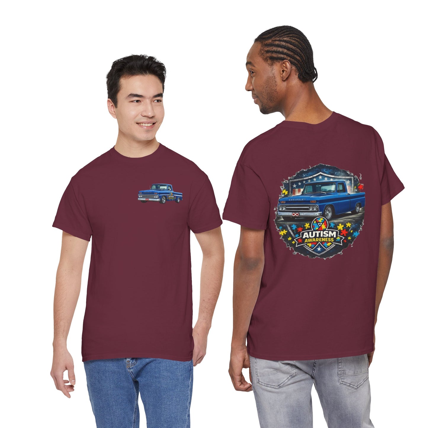 Tim’s Truck Tee- Autism Awareness Truck T-Shirt — Vintage Pickup Puzzle Ribbon Tee