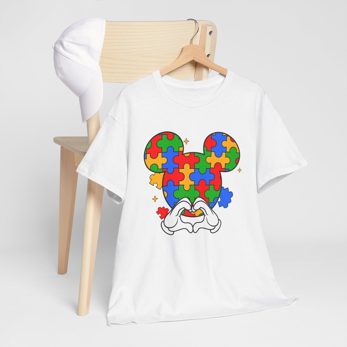 Autism Puzzle Mickey Ears T-Shirt — Colorful Puzzle Piece Heart Tee