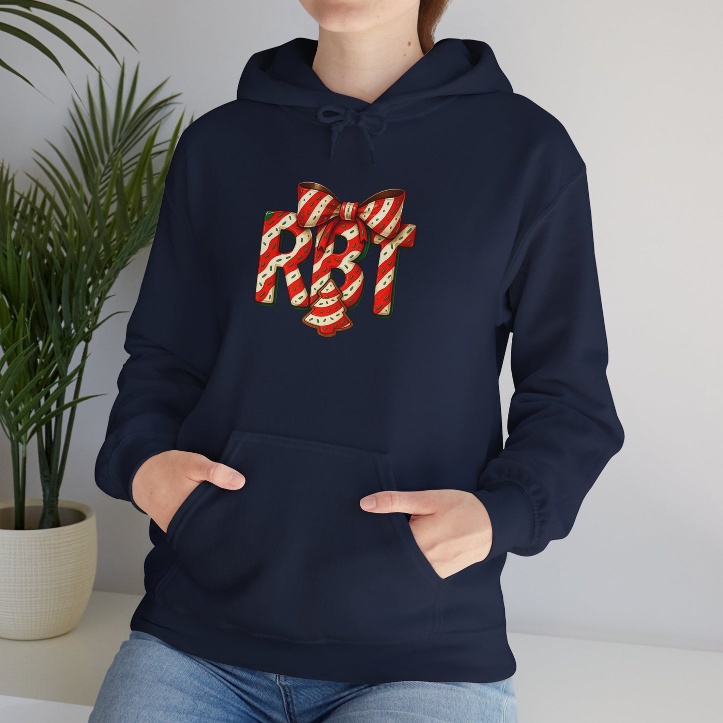 Lil Debbie 'RBT' Tree Cake Holiday Graphic Hoodie — Festive Red Striped Bow Holiday Sweatshirt