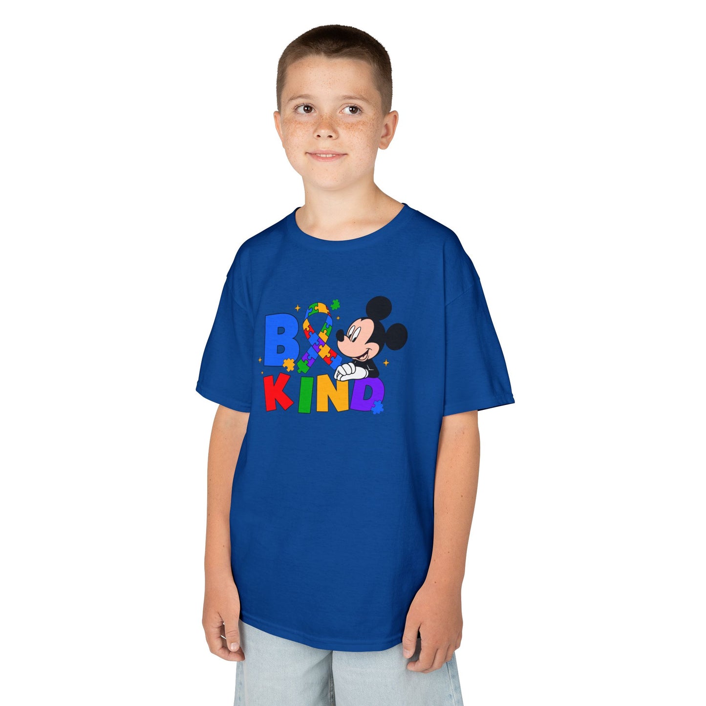 Kids Tee — "Be Kind" Rainbow Cartoon Character Graphic