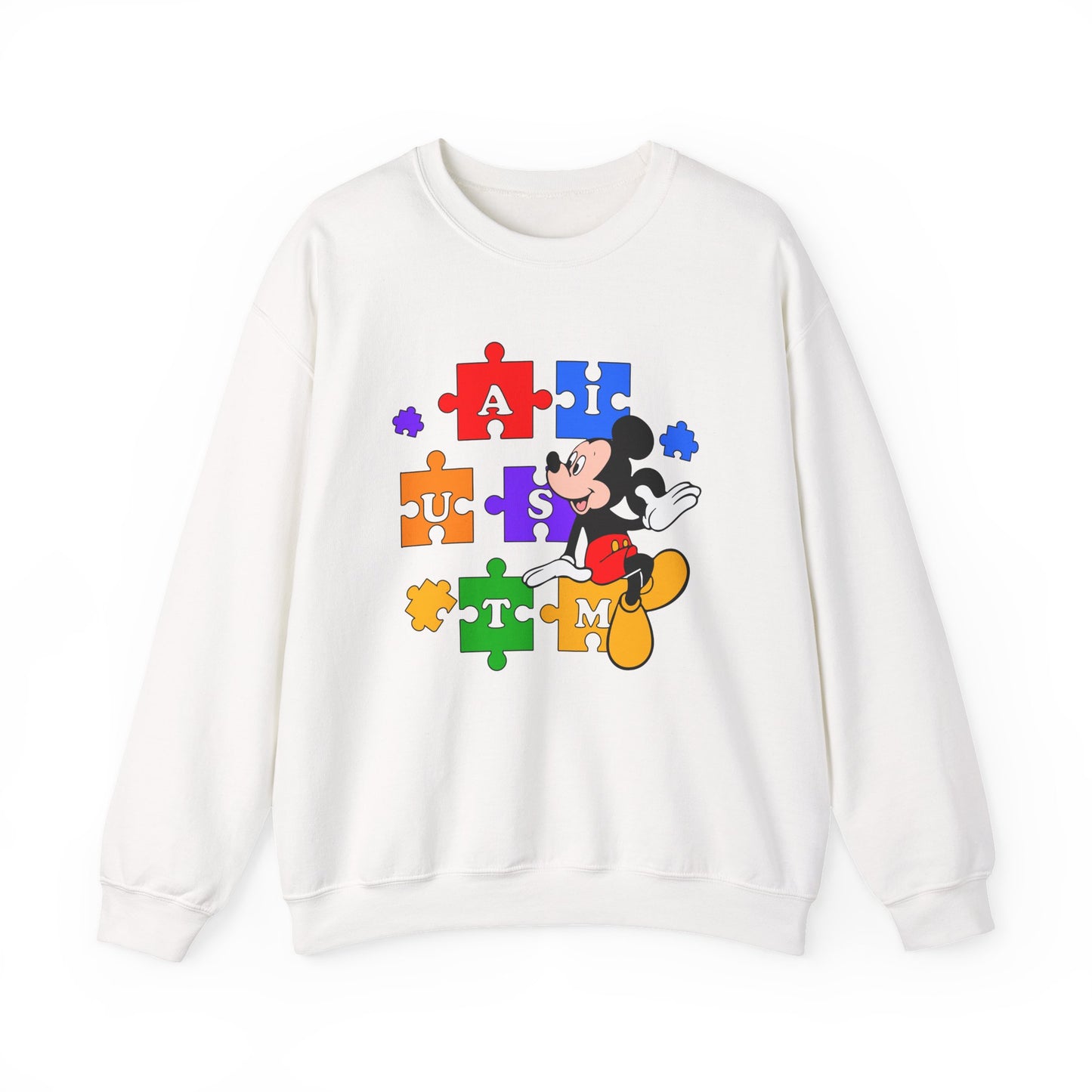 Autism Awareness Crewneck Sweatshirt — Mickey Puzzle Piece Design
