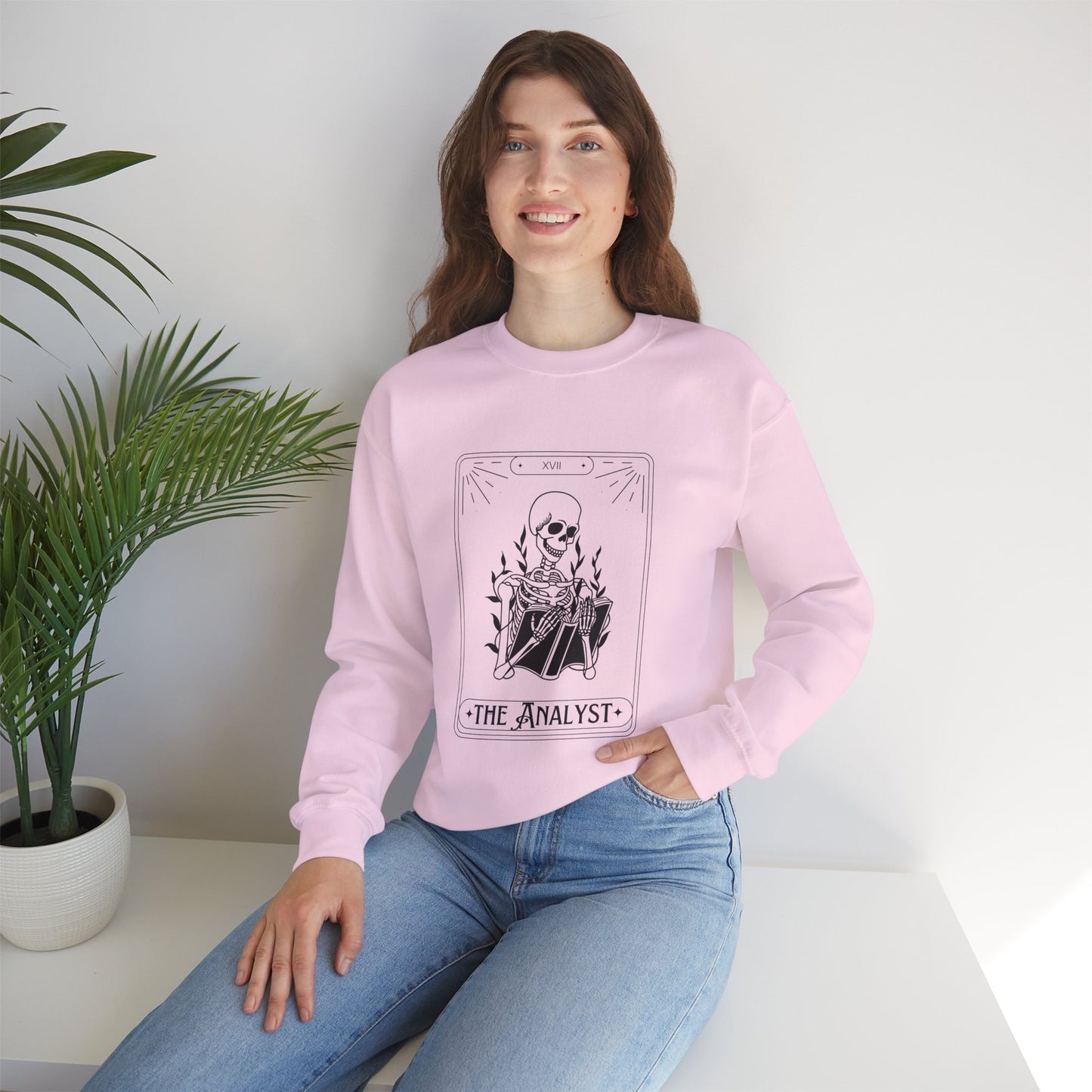 The Analyst Crewneck Sweatshirt — Tarot Skeleton Graphic Pullover