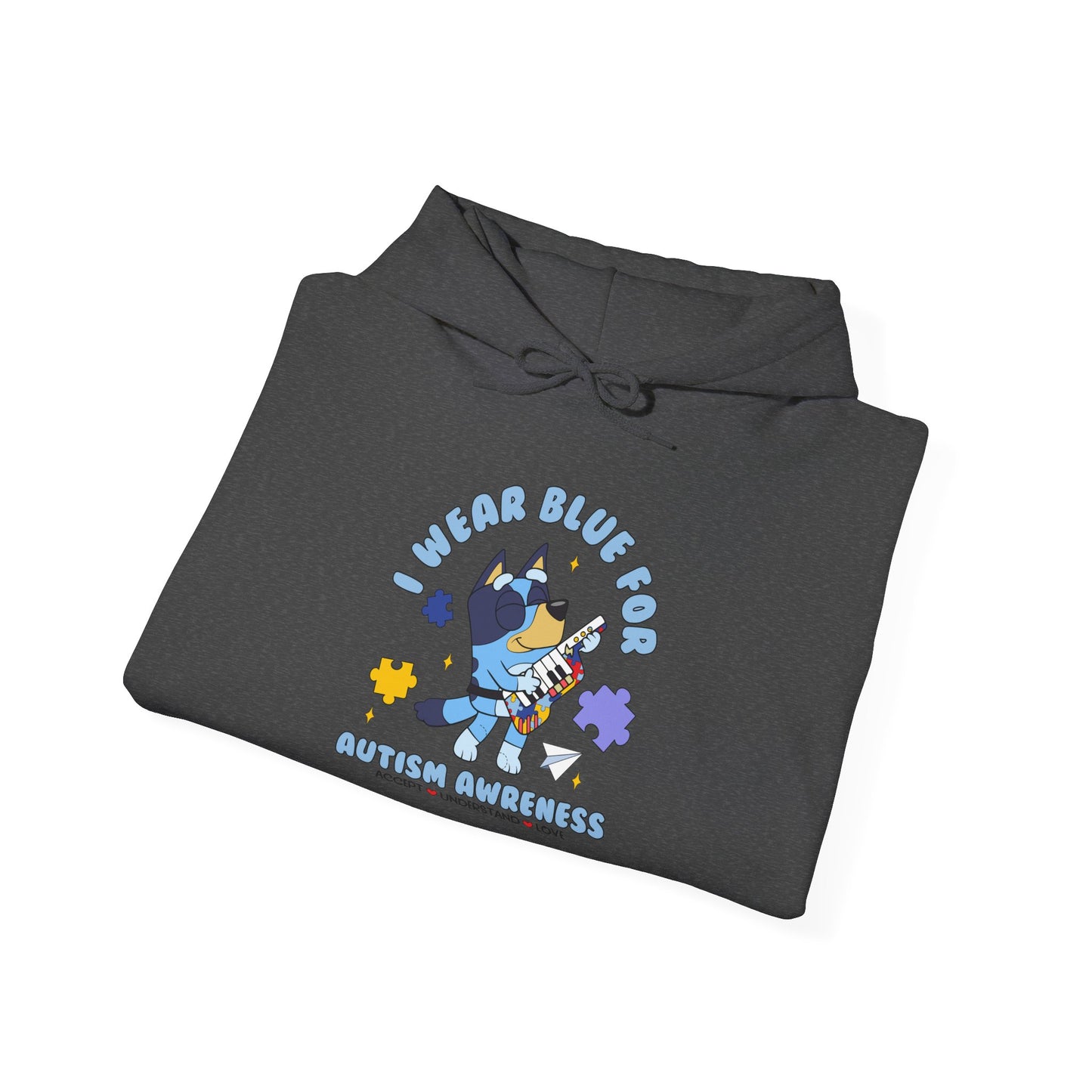 Hoodie — Cute Blue Dog “I Wear Blue for Autism” Graphic Hoodie (Cozy Pet Lover Gift)