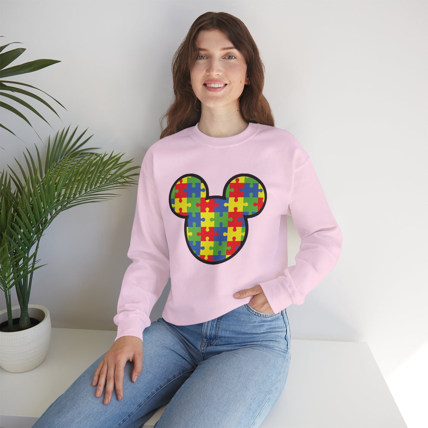 Colorful Puzzle Mickey Mouse Crewneck Sweatshirt