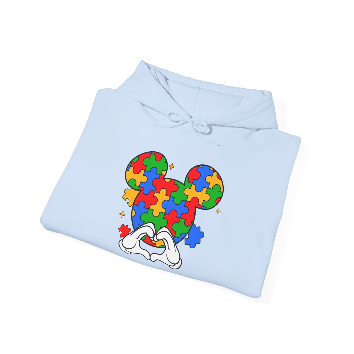 Autism Puzzle Mouse Hoodie — Colorful Puzzle Piece Mickey Silhouette Sweatshirt