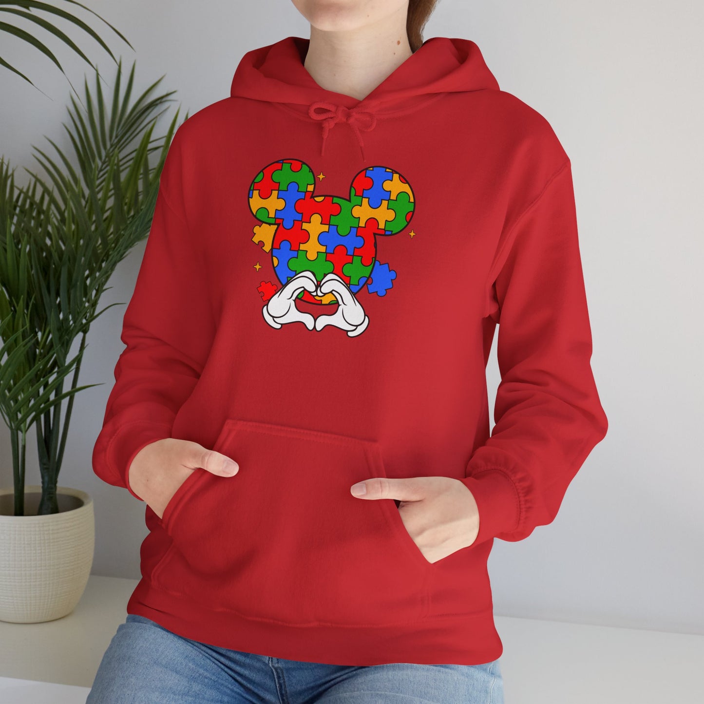 Autism Puzzle Mouse Hoodie — Colorful Puzzle Piece Mickey Silhouette Sweatshirt