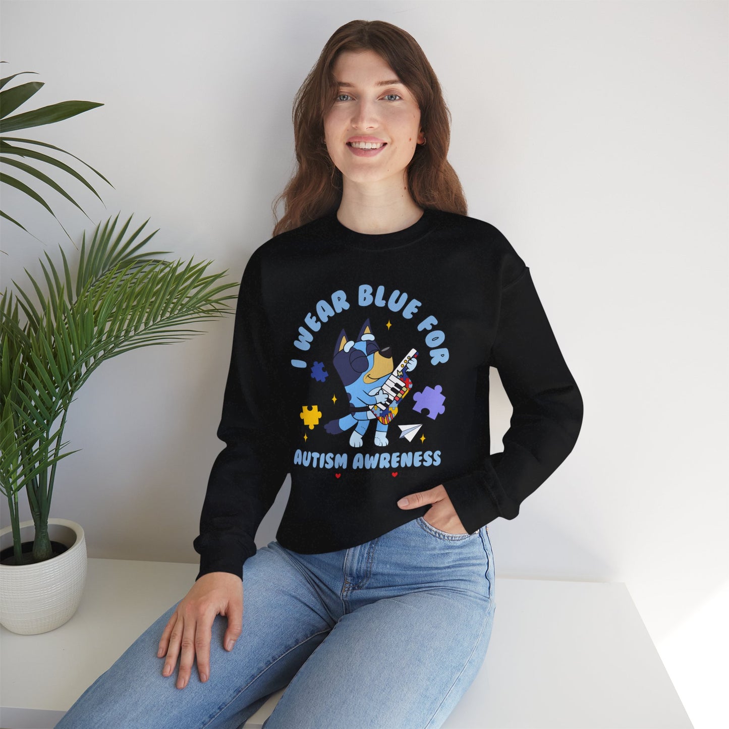 Autism Awareness Crewneck — "I Wear Blue for Autism Awareness" Sweatshirt
