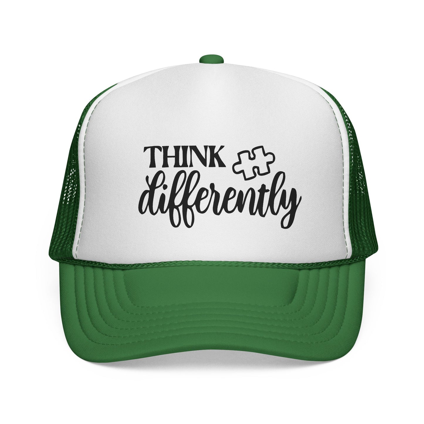 Think Differently Trucker Hat — Inspirational Puzzle Piece Cap