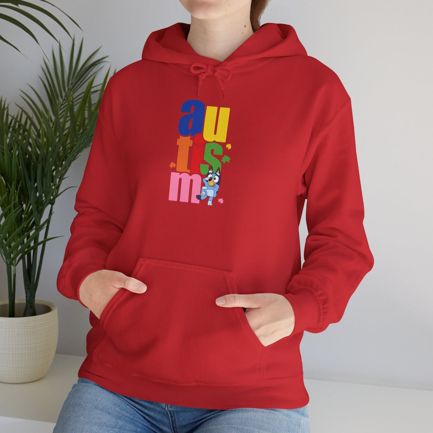 Autism Awareness Hoodie — Colorful Vertical “autism” Design