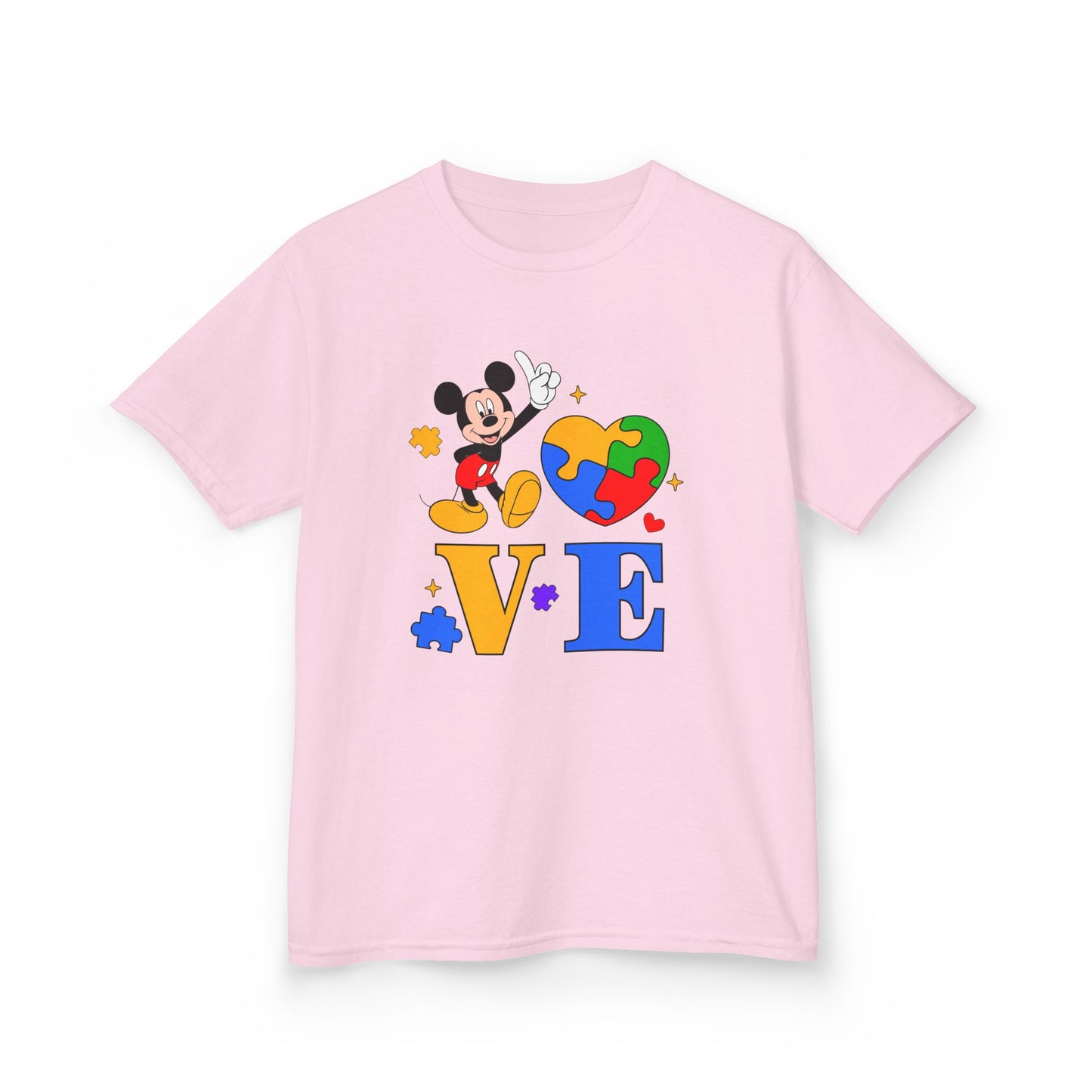 Kids Autism Awareness LOVE T‑Shirt — Puzzle Heart & Cartoon Character Design