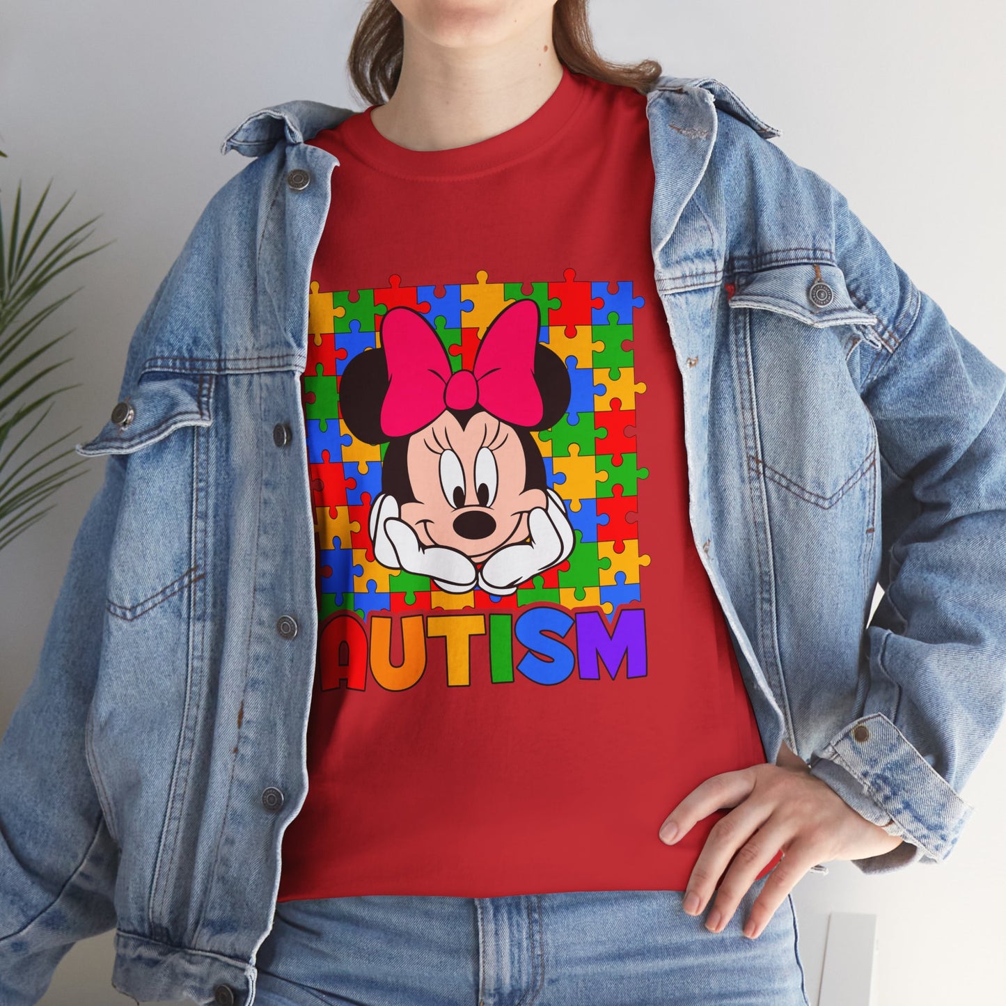 Autism Awareness T-Shirt — Colorful Puzzle Heart Minnie Design