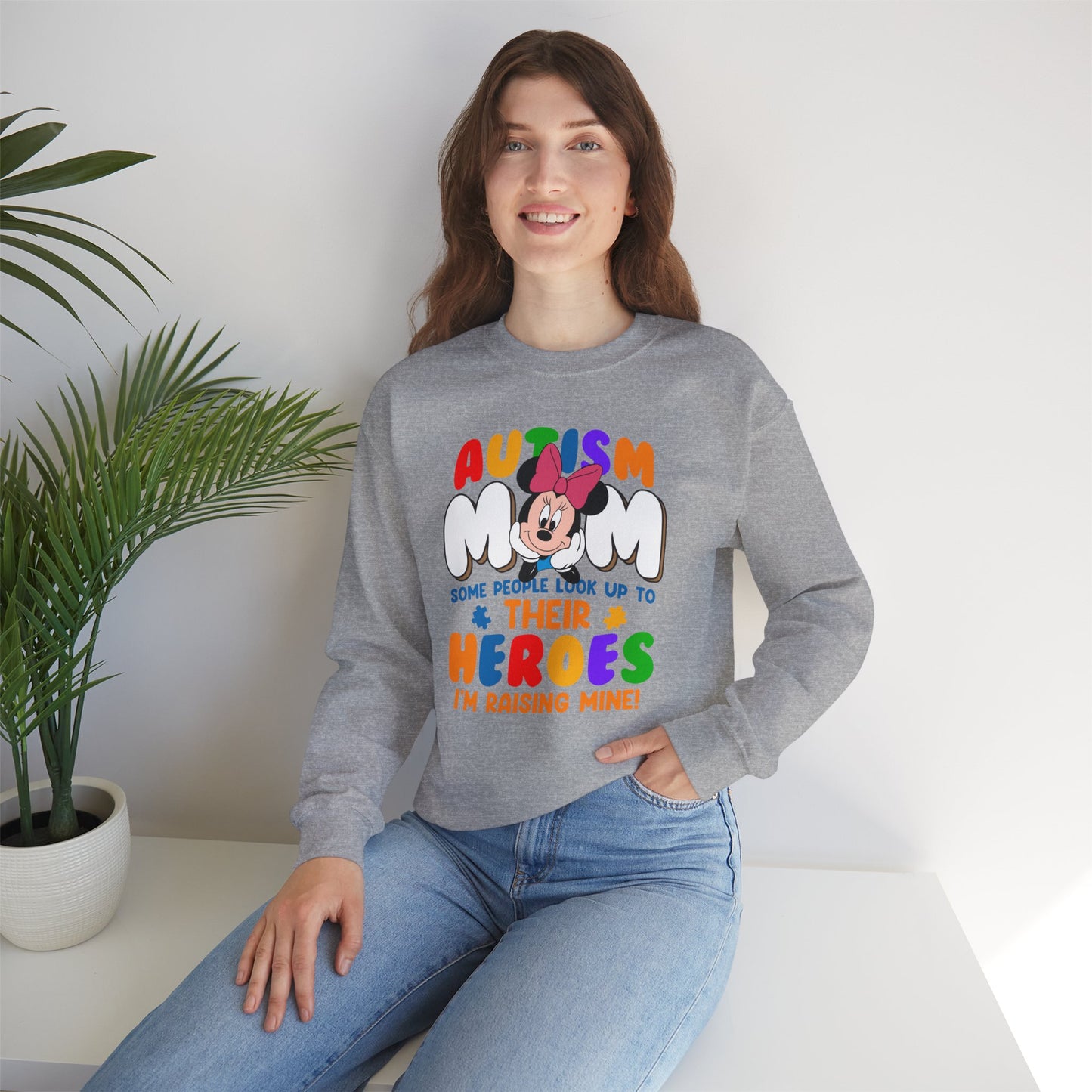 Autism Mom Crewneck Sweatshirt — "Some People Look Up to Their Heroes I'm Raising Mine"