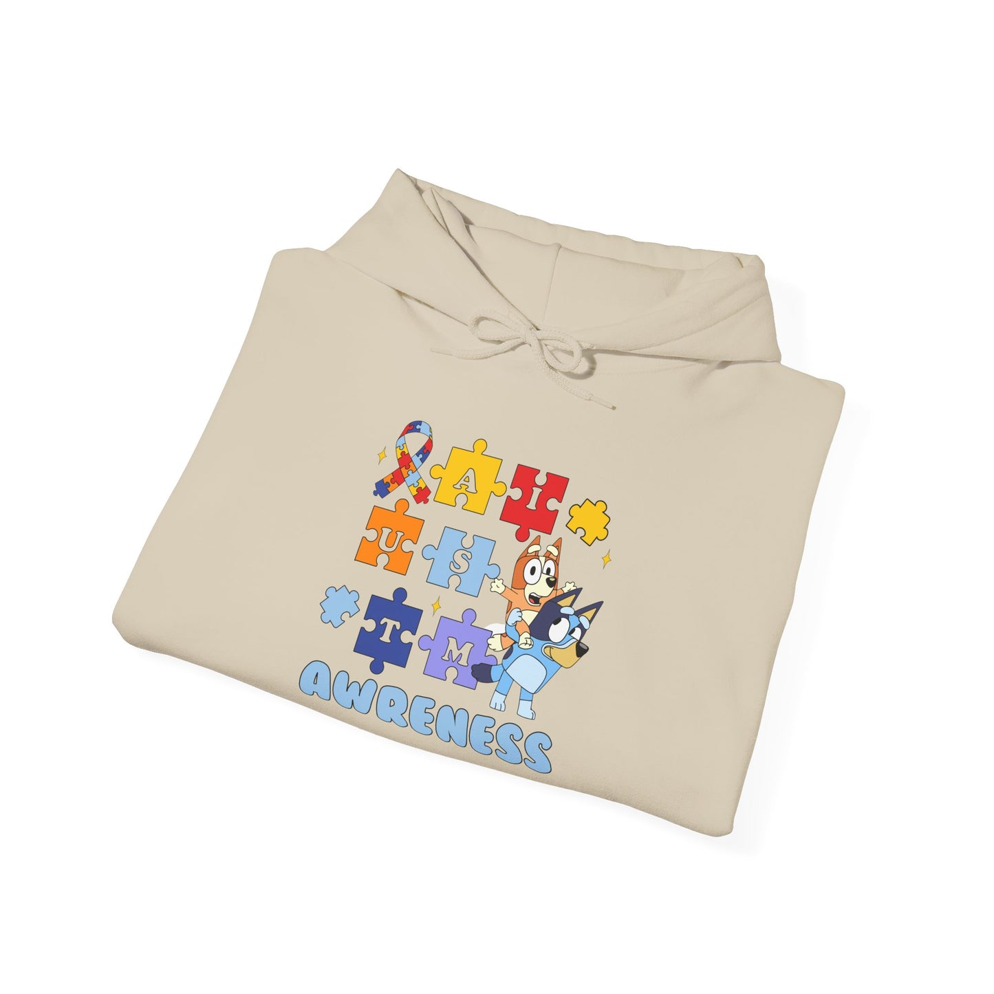 Autism Awareness Hoodie – Bluey Puzzle Ribbon Design