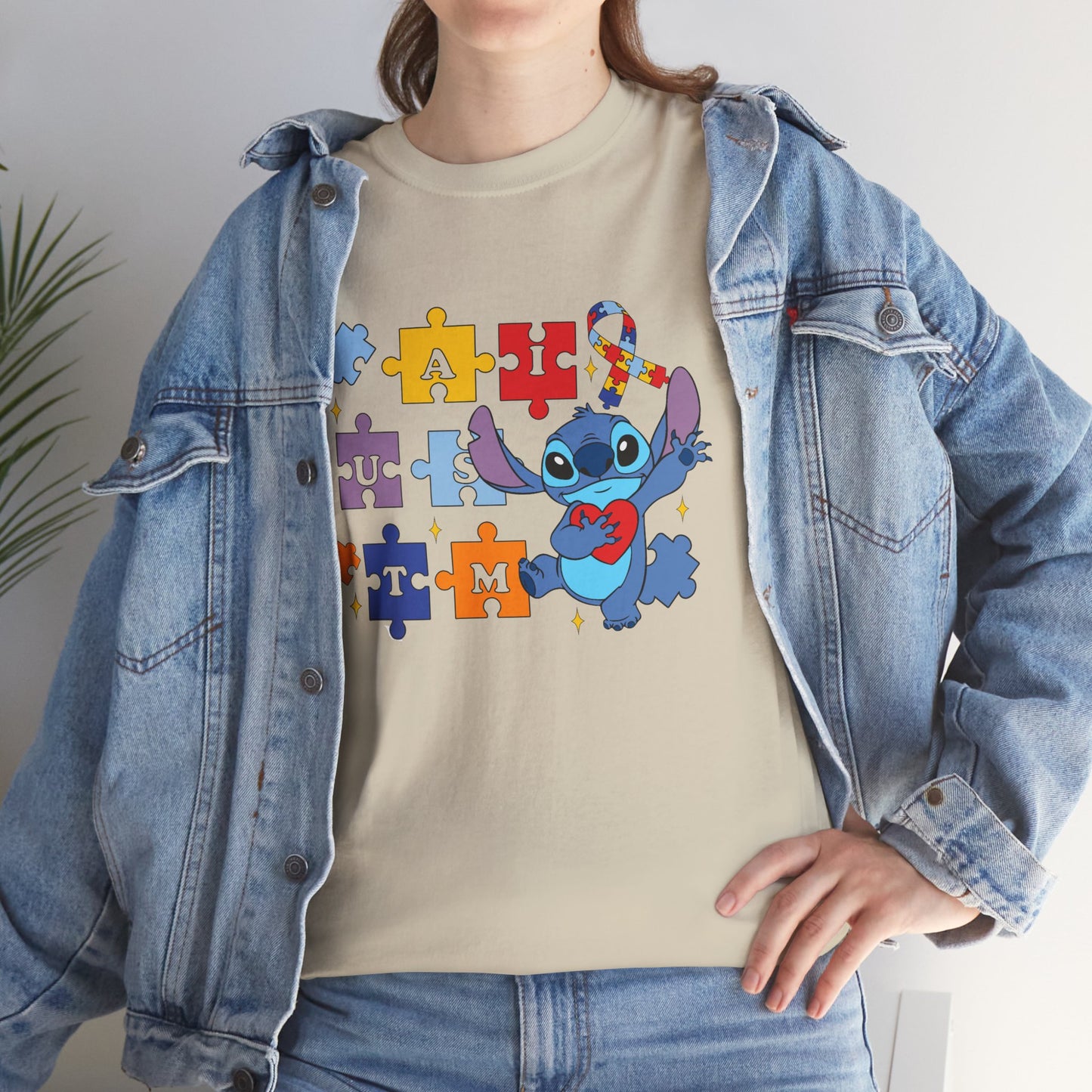Autism Awareness Puzzle Heart Tee - Cute Blue Alien Character