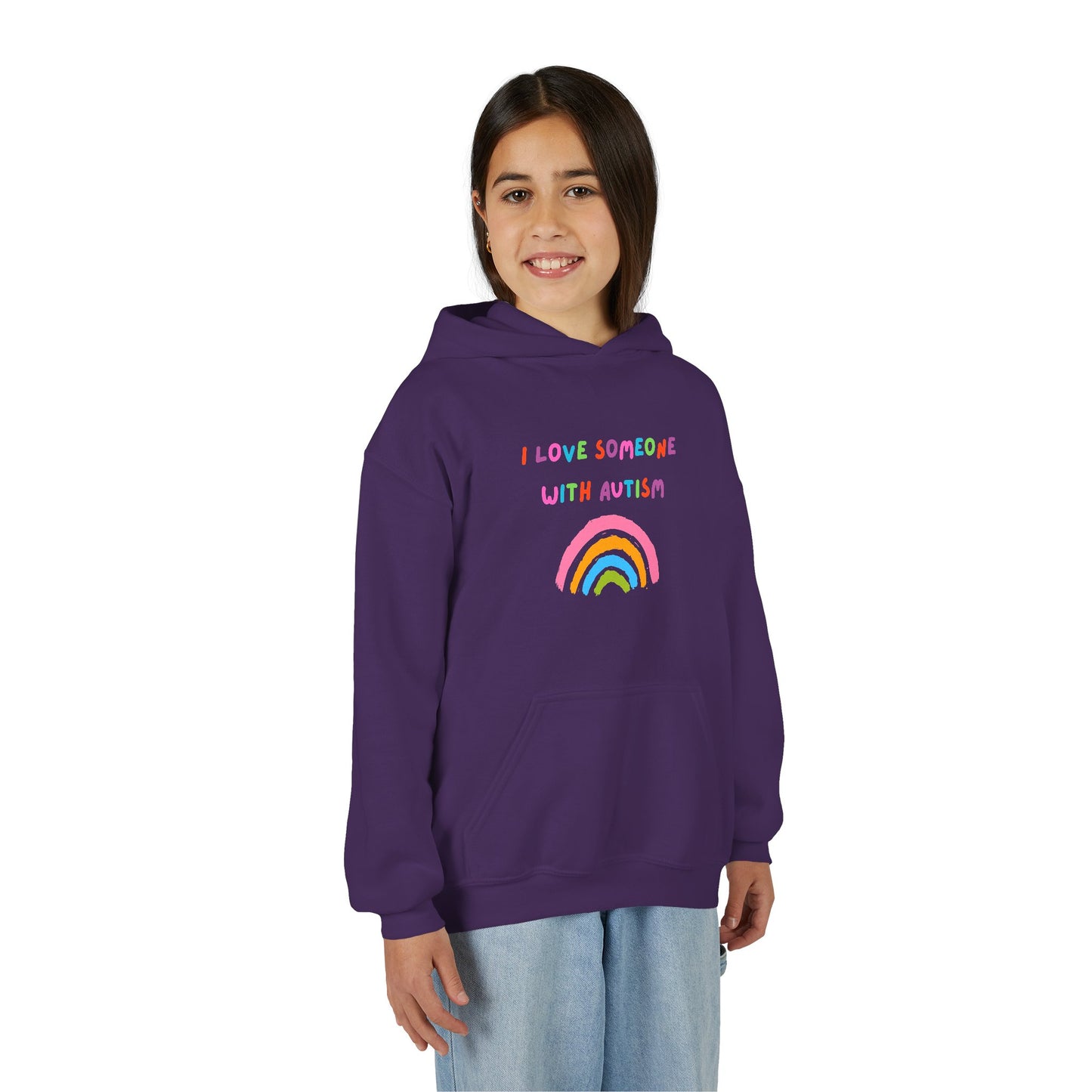 Youth Hoodie — "I Love Someone With Autism" Rainbow Support Sweatshirt