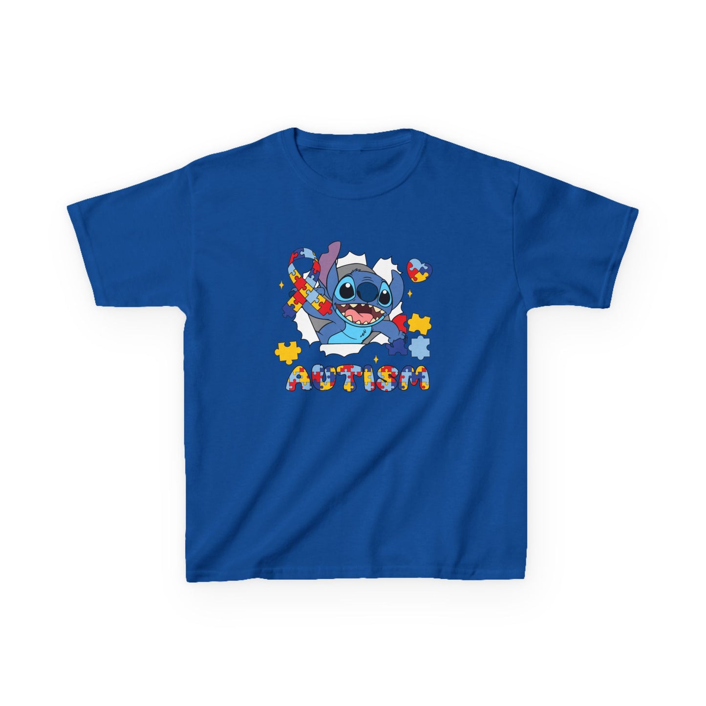 Kids Tee — Cute Stitch Autism Puzzle Heart Design