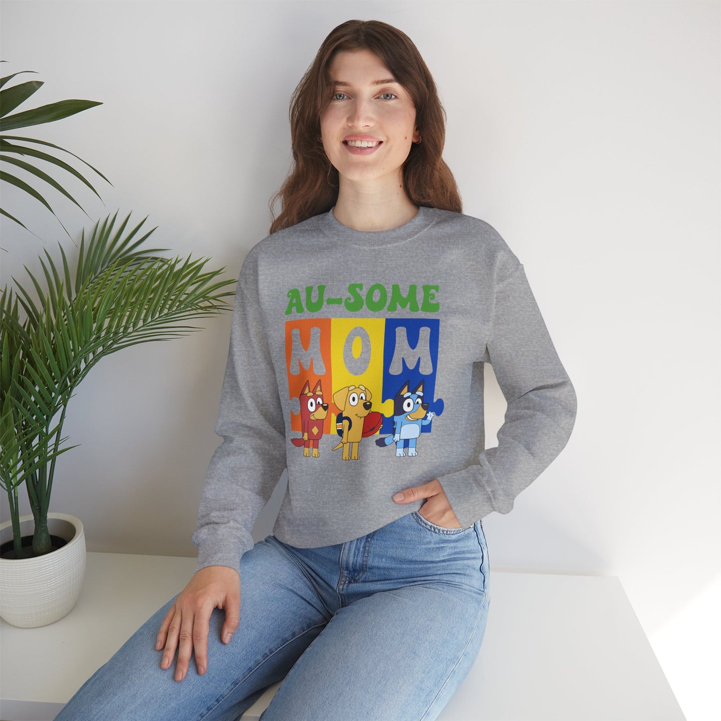 Au-some Mom Sweatshirt — Colorful Kids’ Puzzle Dog Mom Gift