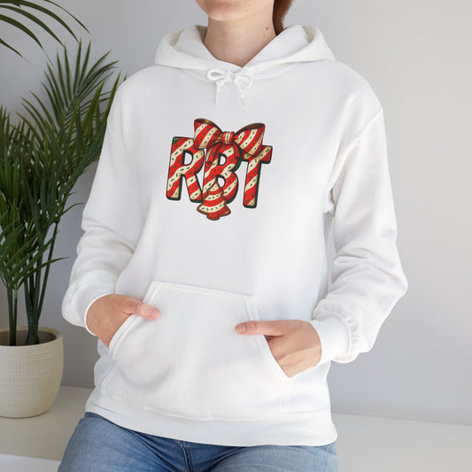Lil Debbie 'RBT' Tree Cake Holiday Graphic Hoodie — Festive Red Striped Bow Holiday Sweatshirt