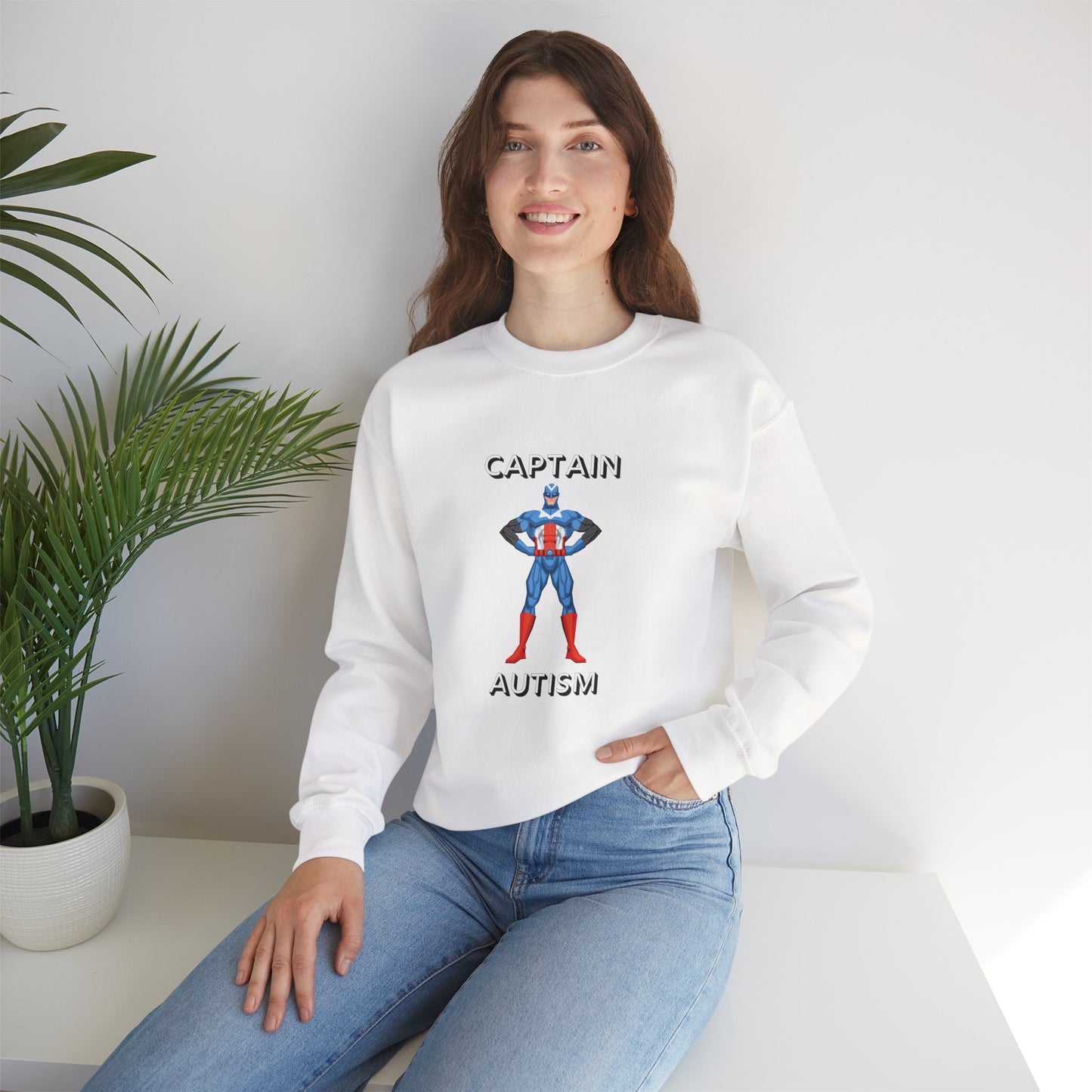 Captain Autism Crewneck Sweatshirt – Autism Awareness Superhero Pullover