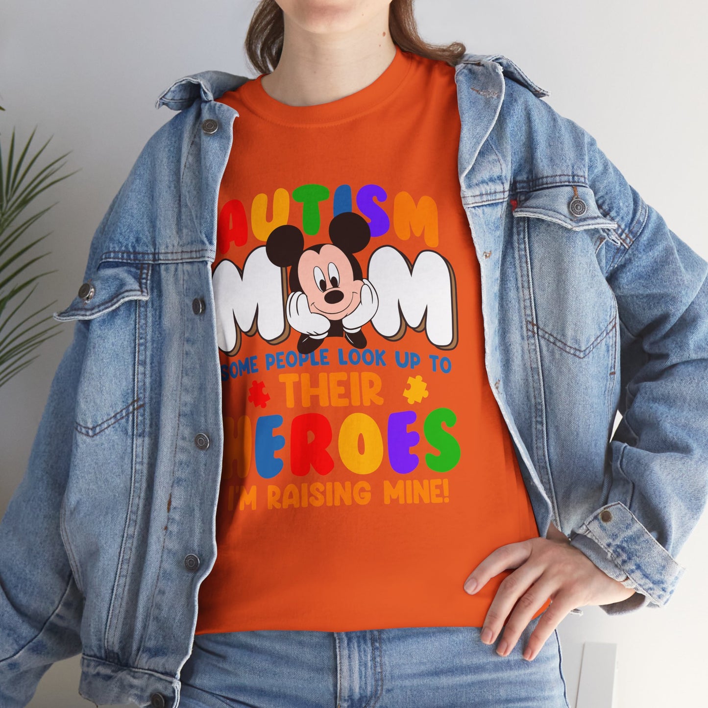 Autism Mom T-Shirt — "Some People Look Up to Their Heroes I'm Raising Mine" Colorful Support Tee