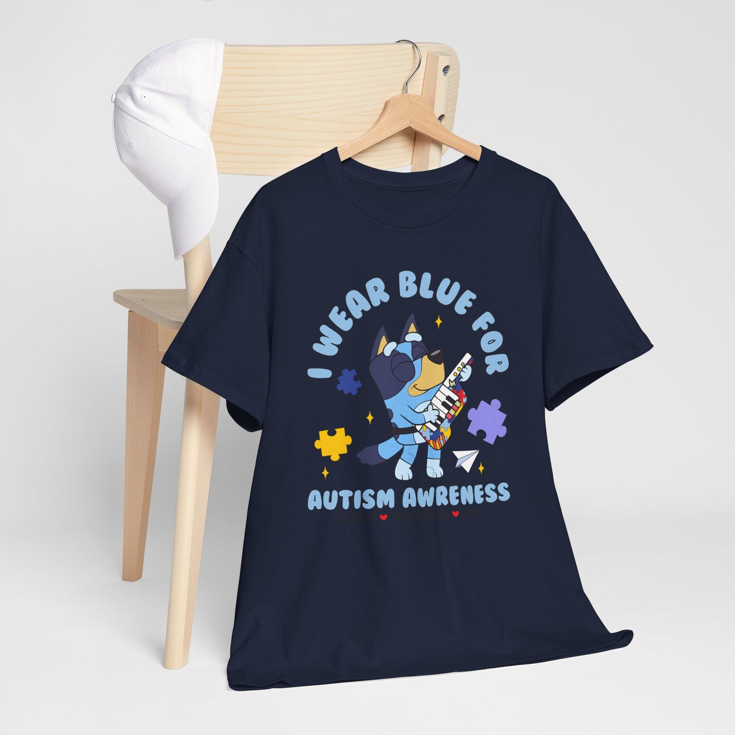 Autism Awareness T-Shirt — "I Wear Blue For" Cute Cat Puzzle Design