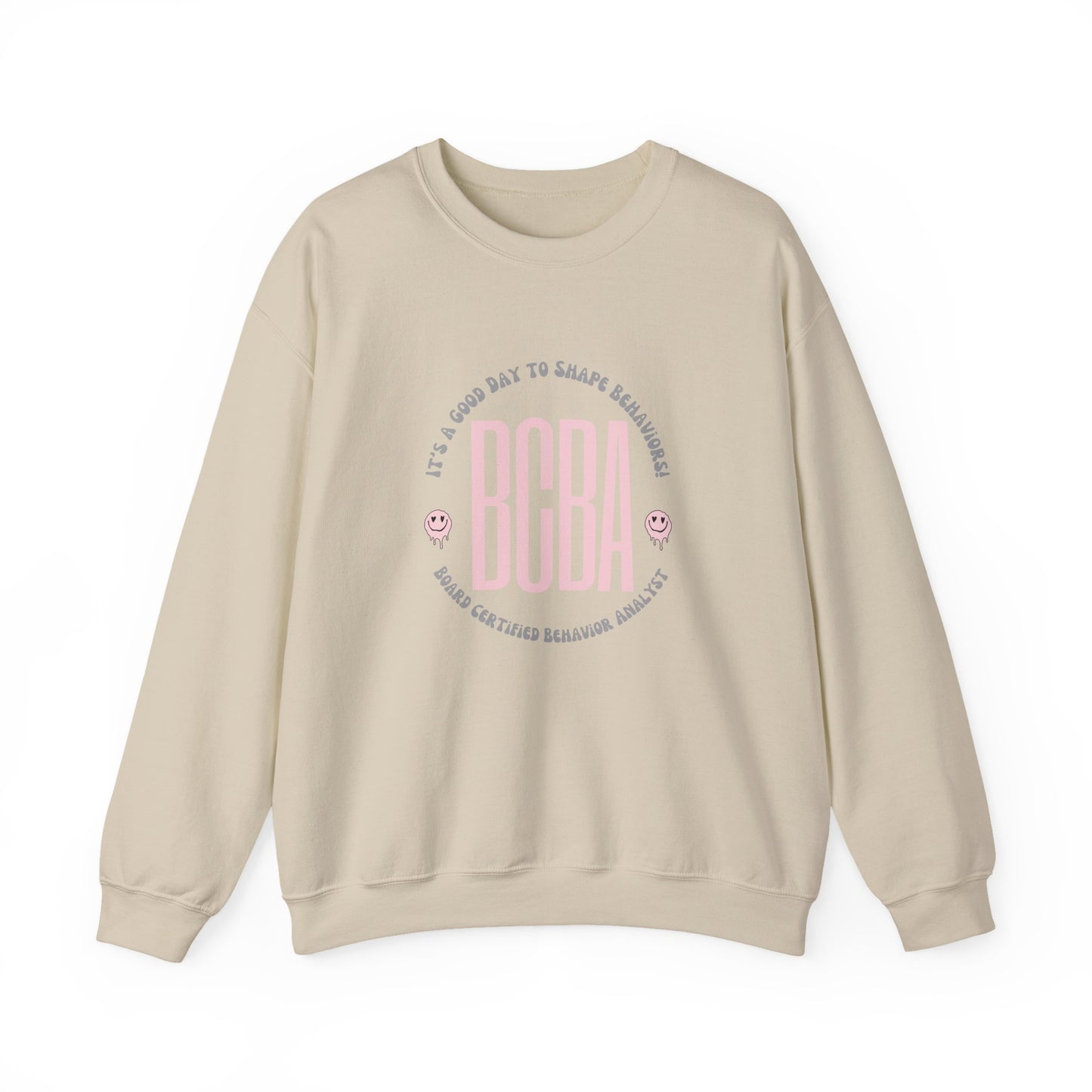 BCBA Crewneck Sweatshirt — ‘It’s a Good Day to Shape Behaviors’ Pink Logo